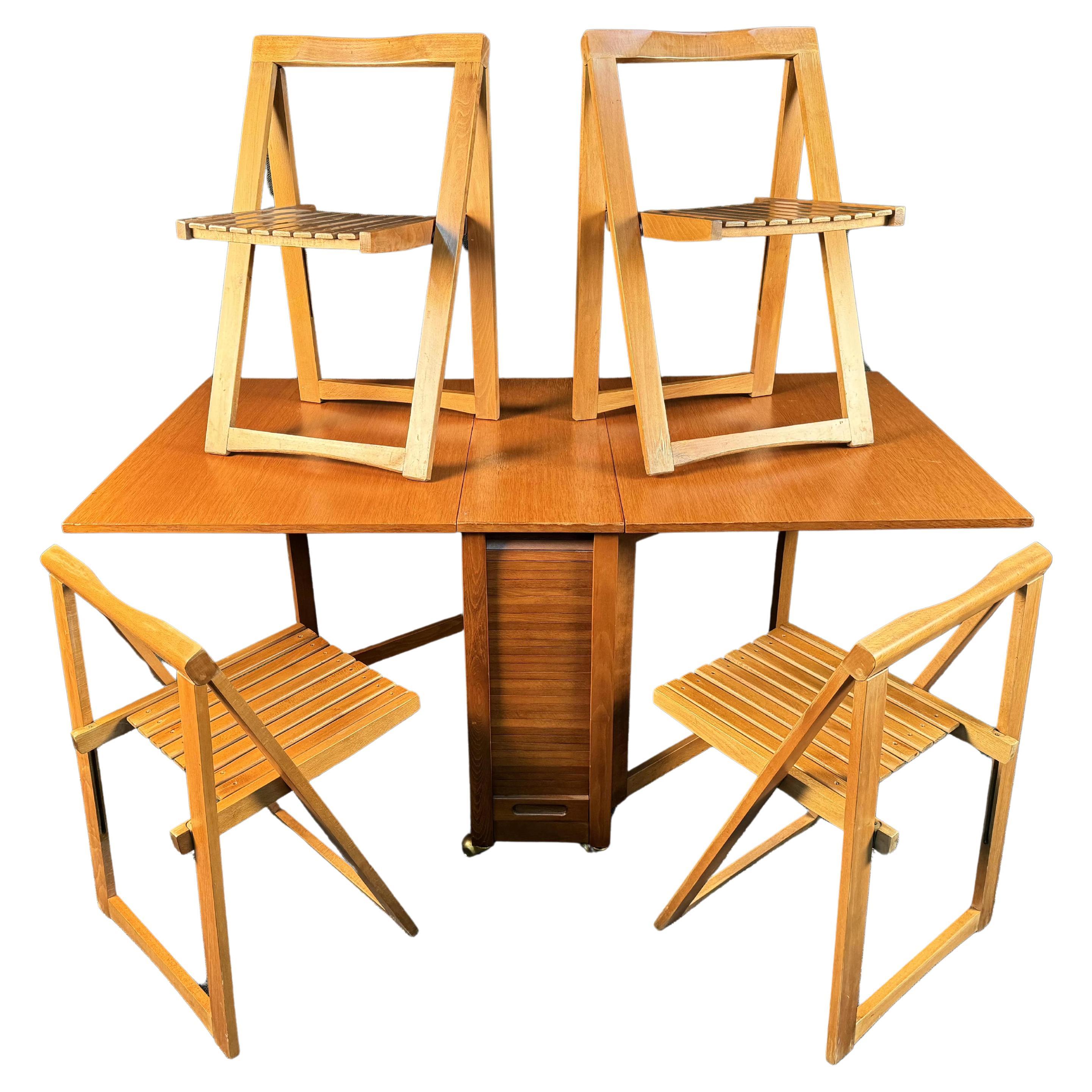 Romanian Mid-Century Trolley Drop Leaf Dining Set For Sale