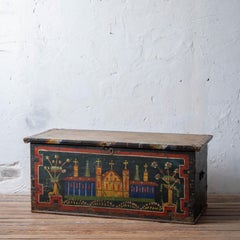 Romanian Painted Blanket Chest with Church Motif, c.1900