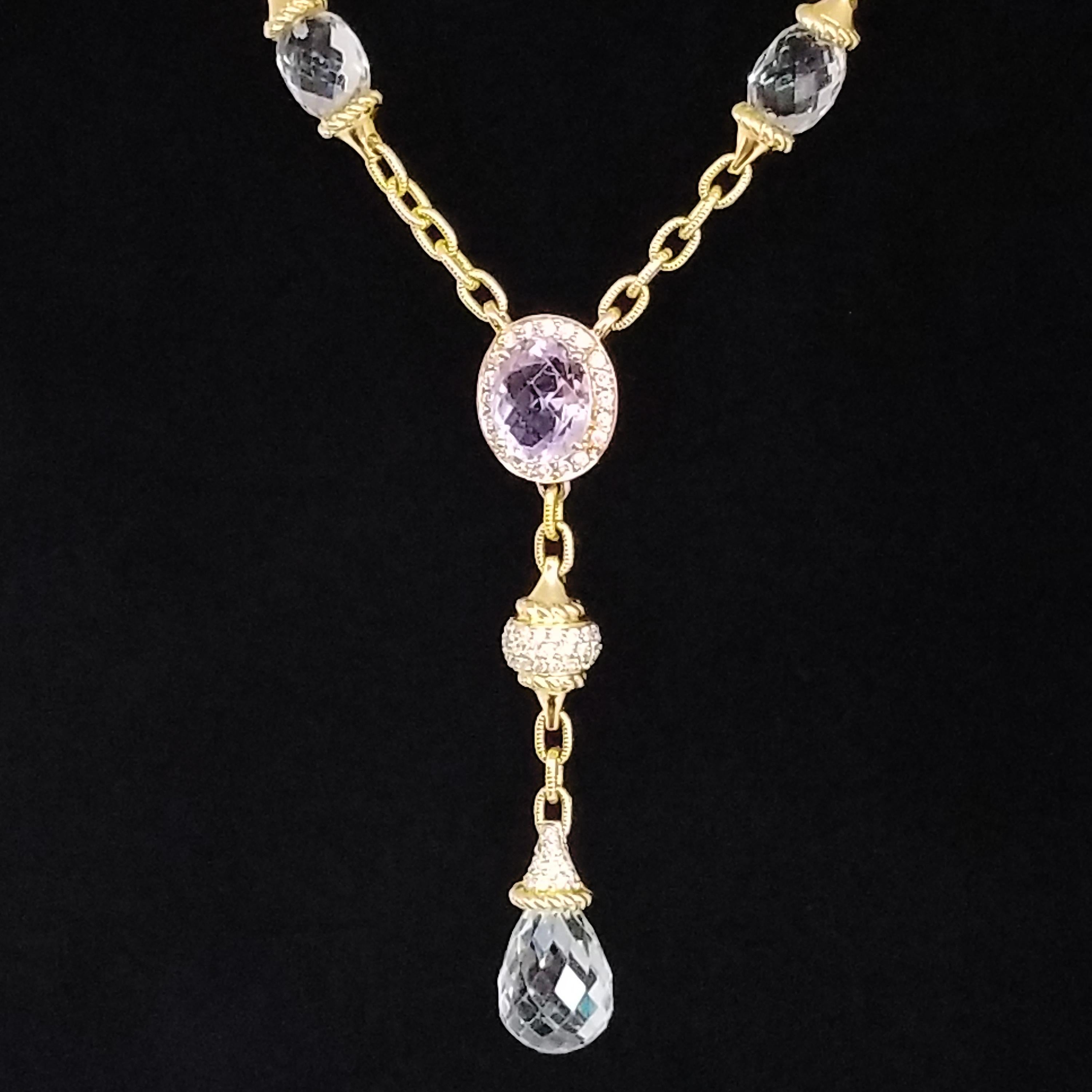 Romantische Prasiolith Grüner Amethyst Briolette Rosenquarz Diamant-Tropfen-Halskette (Kunsthandwerker*in) im Angebot