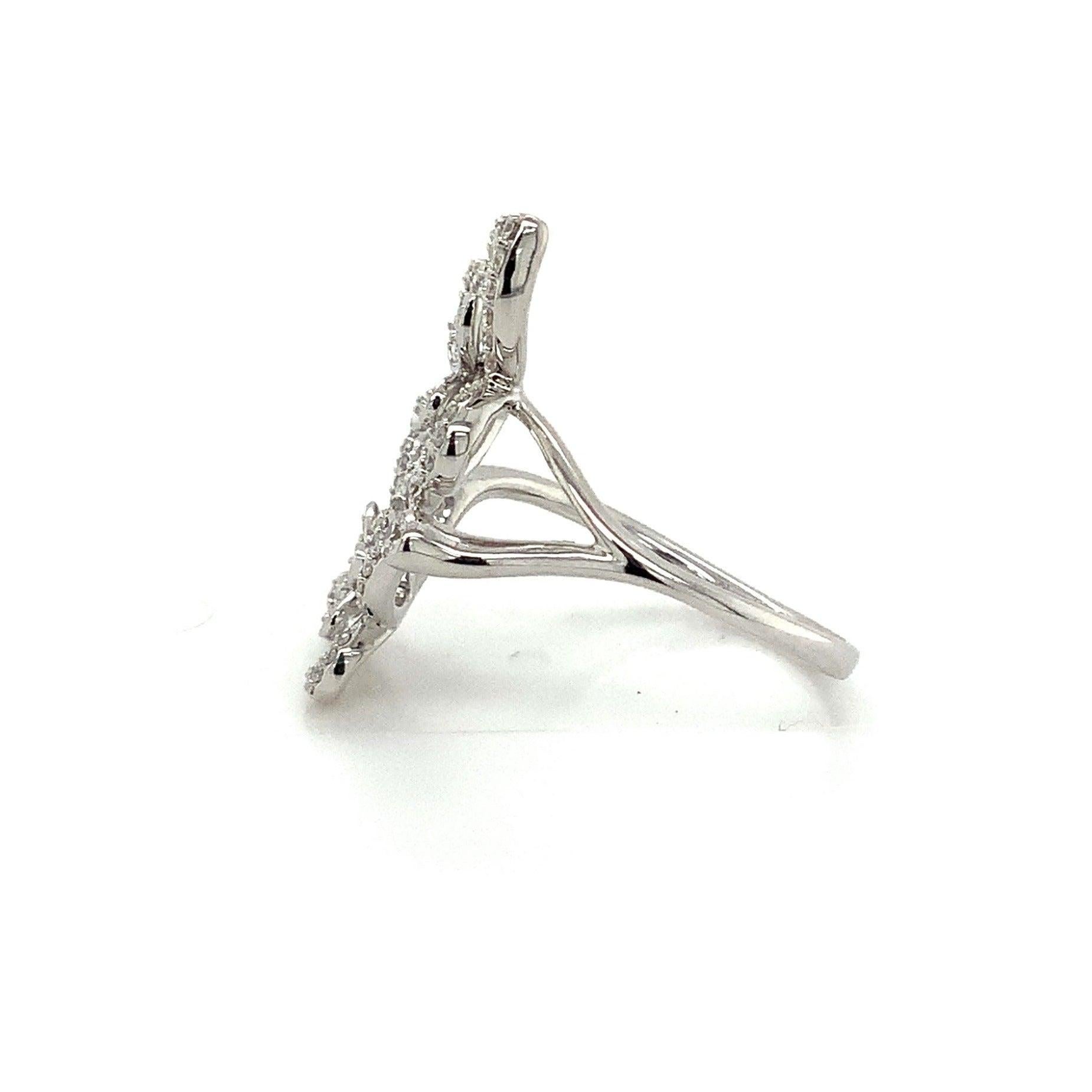 Romantic Roman+Jules 2 Butterfly Bypass Right Hand  Diamond Ring Fashioned in 14KW Gold For Sale