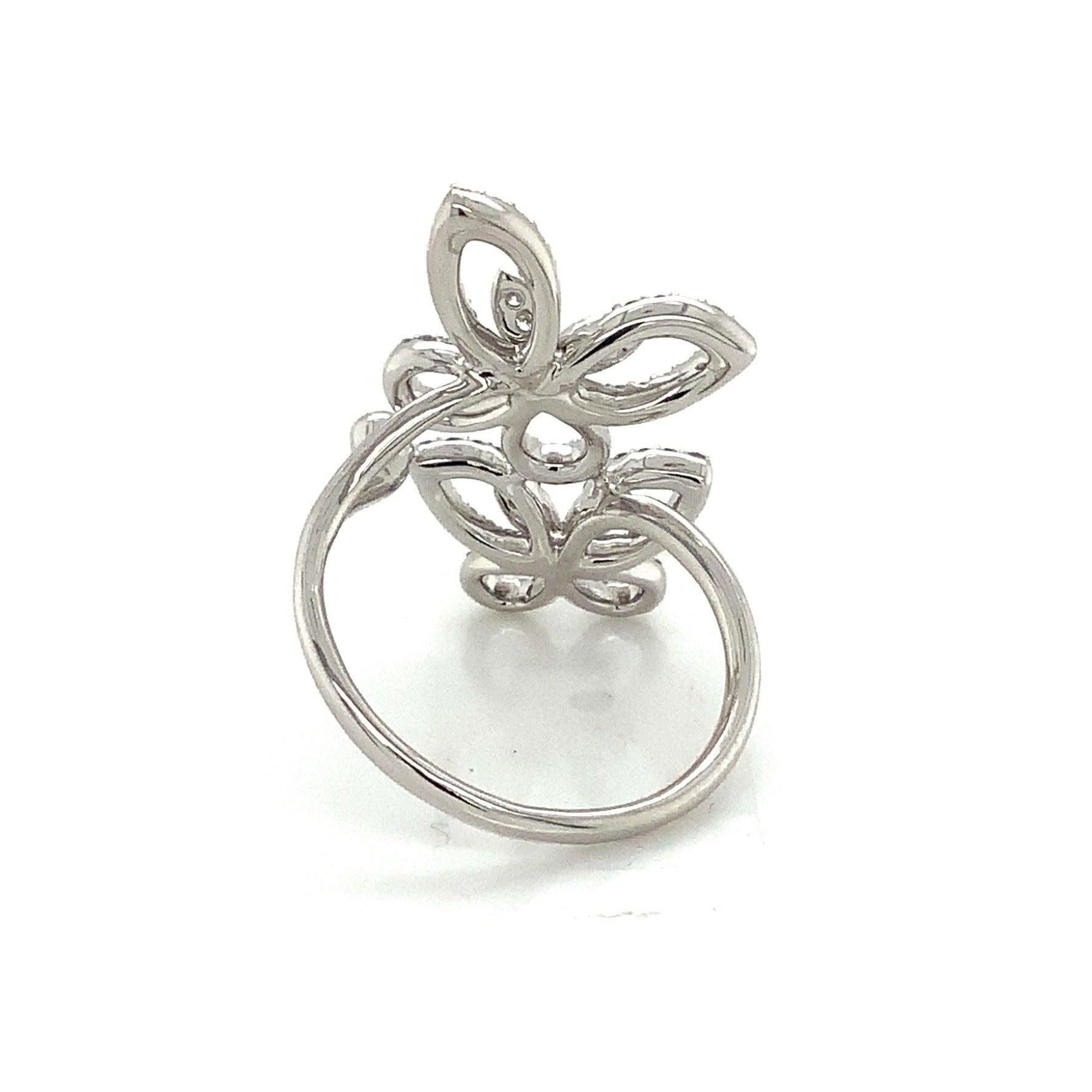 Brilliant Cut Roman+Jules 2 Butterfly Bypass Right Hand  Diamond Ring Fashioned in 14KW Gold For Sale