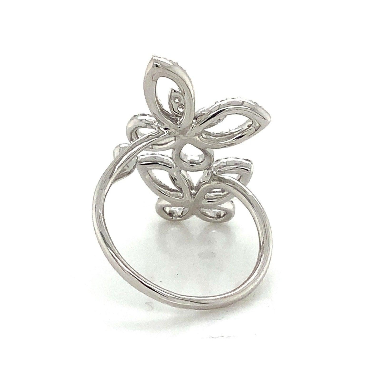 Roman+Jules 2 Butterfly Bypass Right Hand  Diamond Ring Fashioned in 14KW Gold In New Condition For Sale In Los Gatos, CA