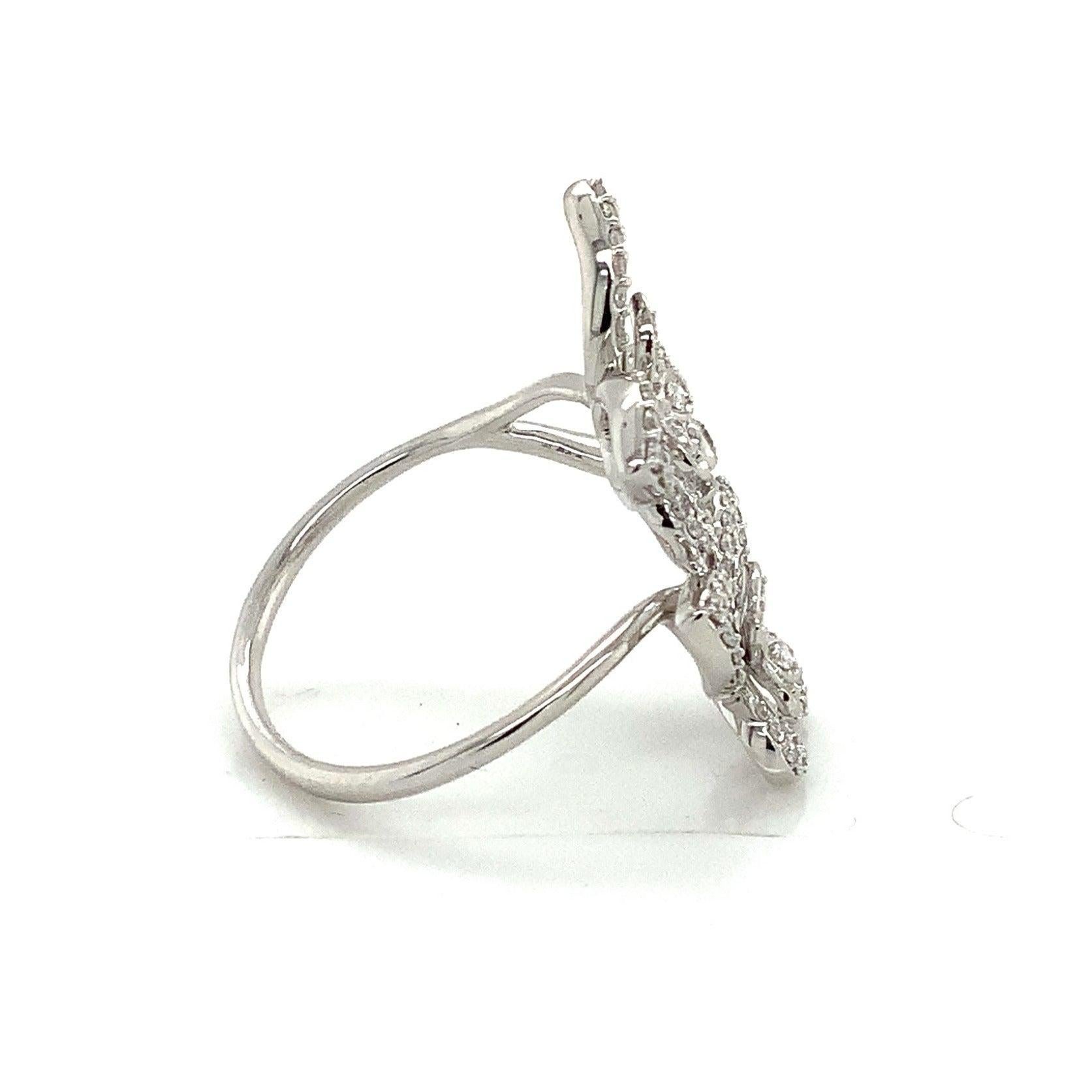 Women's Roman+Jules 2 Butterfly Bypass Right Hand  Diamond Ring Fashioned in 14KW Gold For Sale