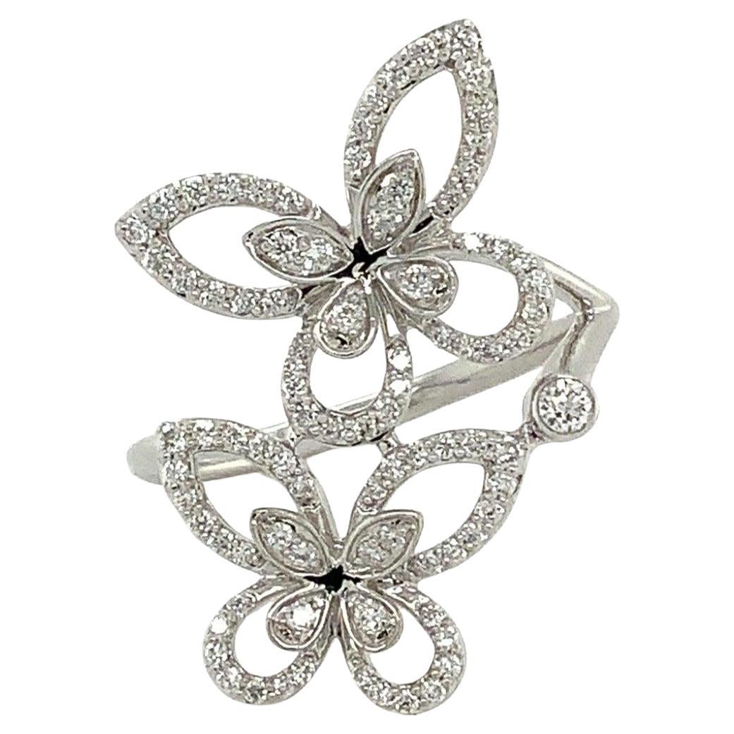 Roman+Jules 2 Butterfly Bypass Right Hand  Diamond Ring Fashioned in 14KW Gold For Sale