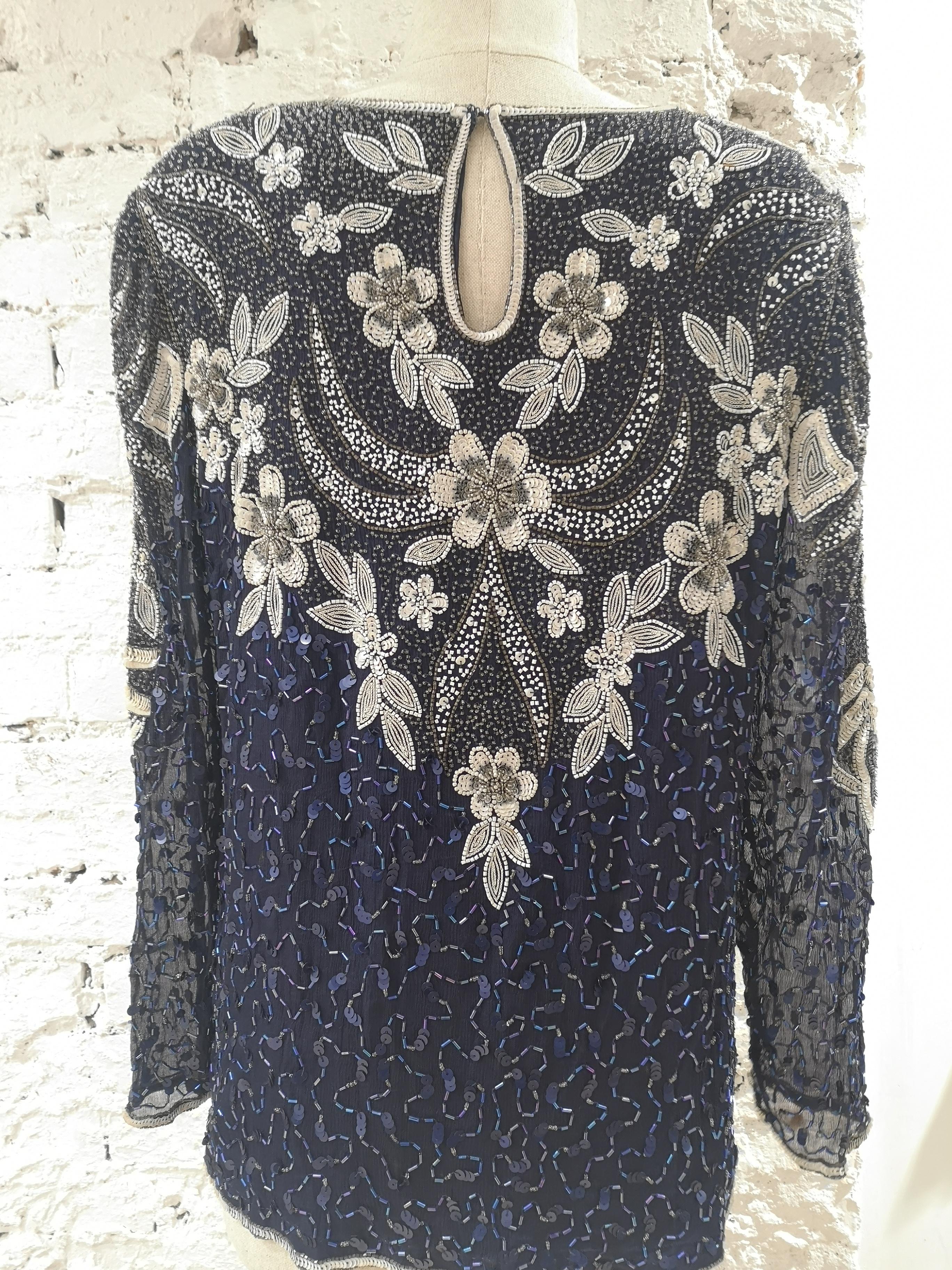 Romano blue sequins and beads shirt NWOT 4
