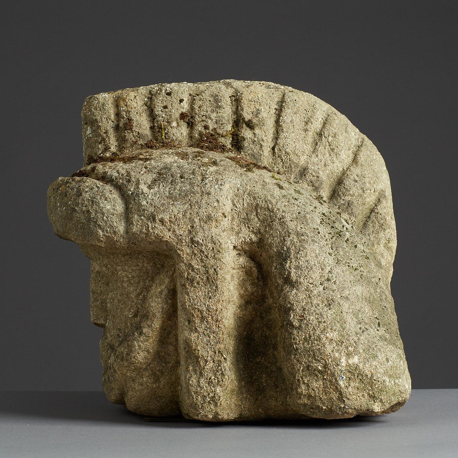 British Romano Celtic Stone Head of a Legionnaire, Anglo Roman, circa 2nd-3rd Century