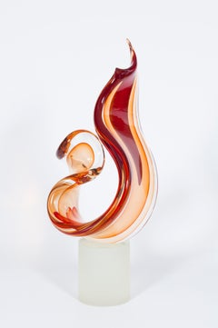 Romano Dona Abstrakte Skulptur aus Murano-Glas in Bernstein und Rubin, 1990er Jahre