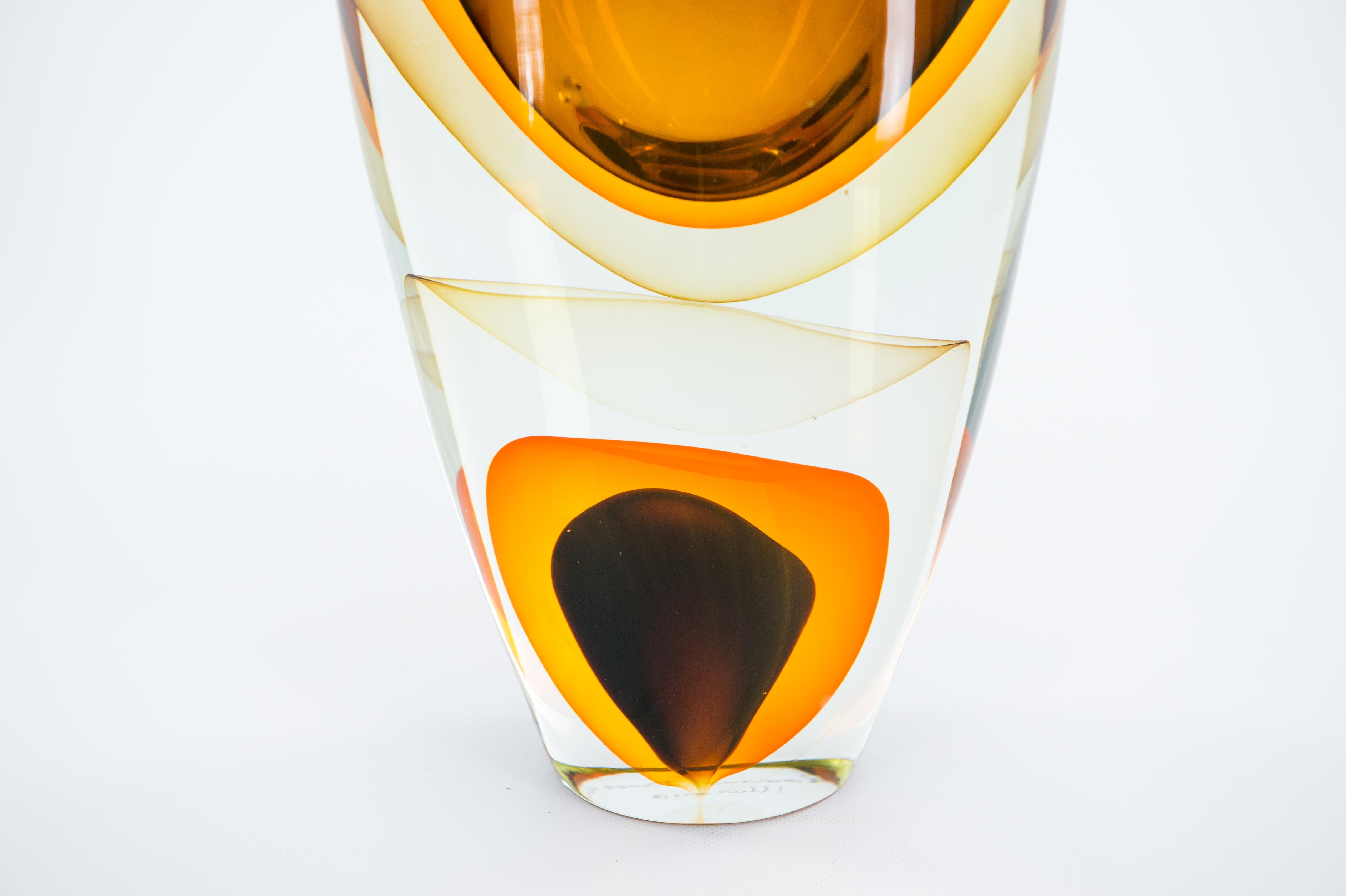 Italian Romano Donà Murano Glass Vase, Sommerso Cased Art, circa 1980s For Sale