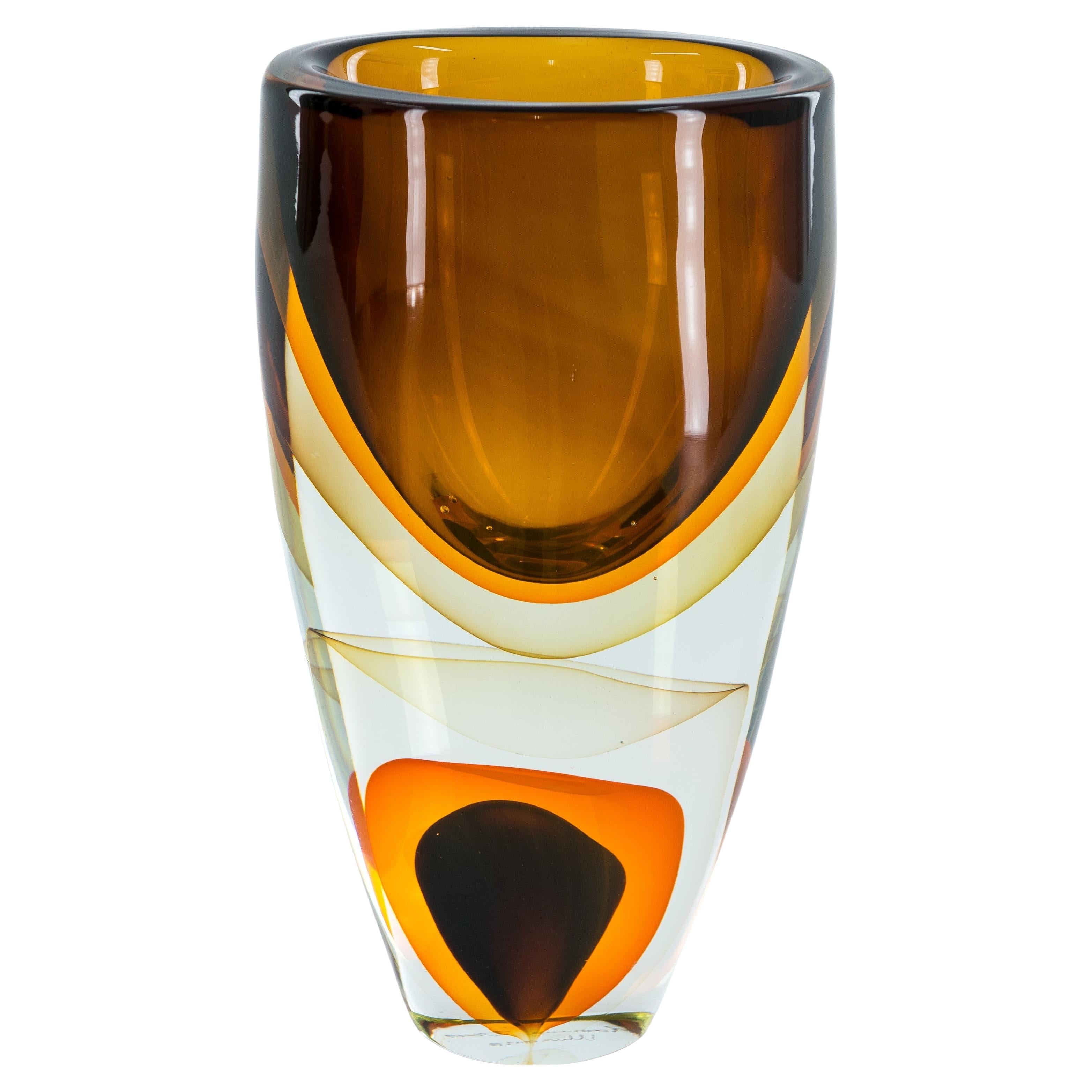 Romano Donà Murano Glass Vase, Sommerso Cased Art, circa 1980s For Sale