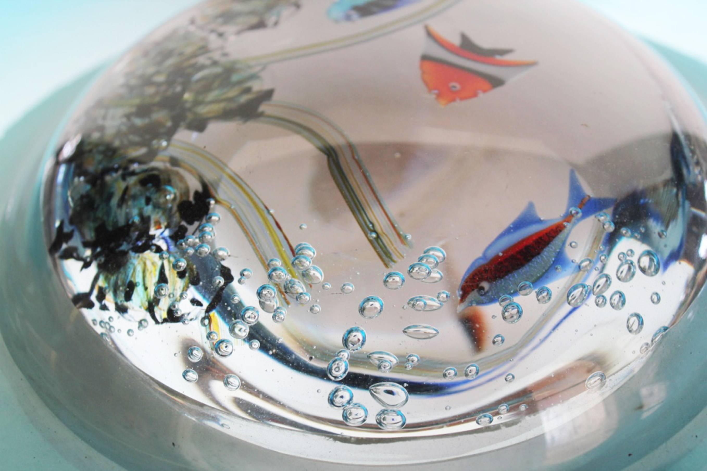 Romano Dona, Murano Glass, Fish Aquarium Disc Sculpture, 20th Century For Sale 5