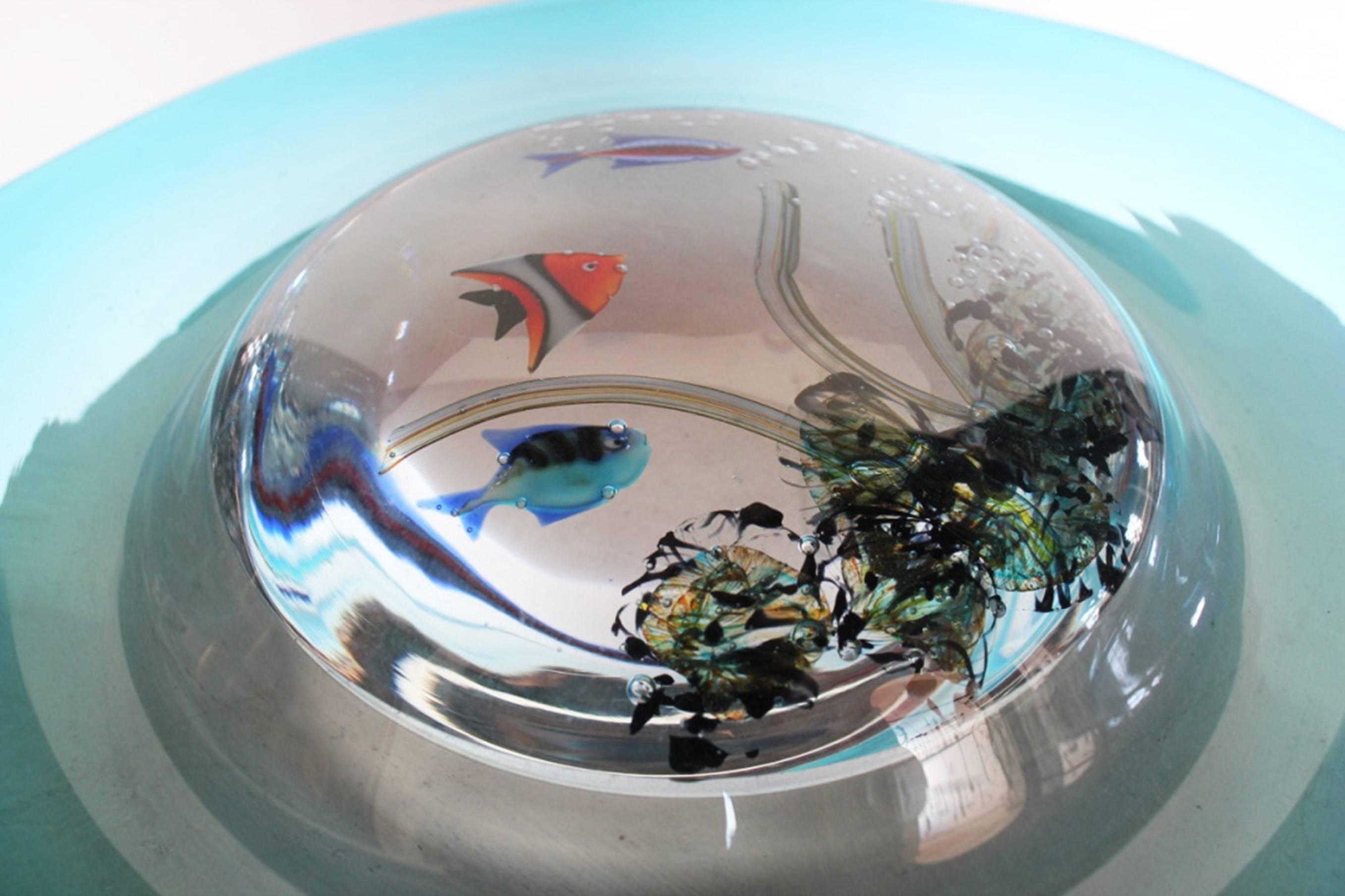 Romano Dona, Murano Glass, Fish Aquarium Disc Sculpture, 20th Century For Sale 2