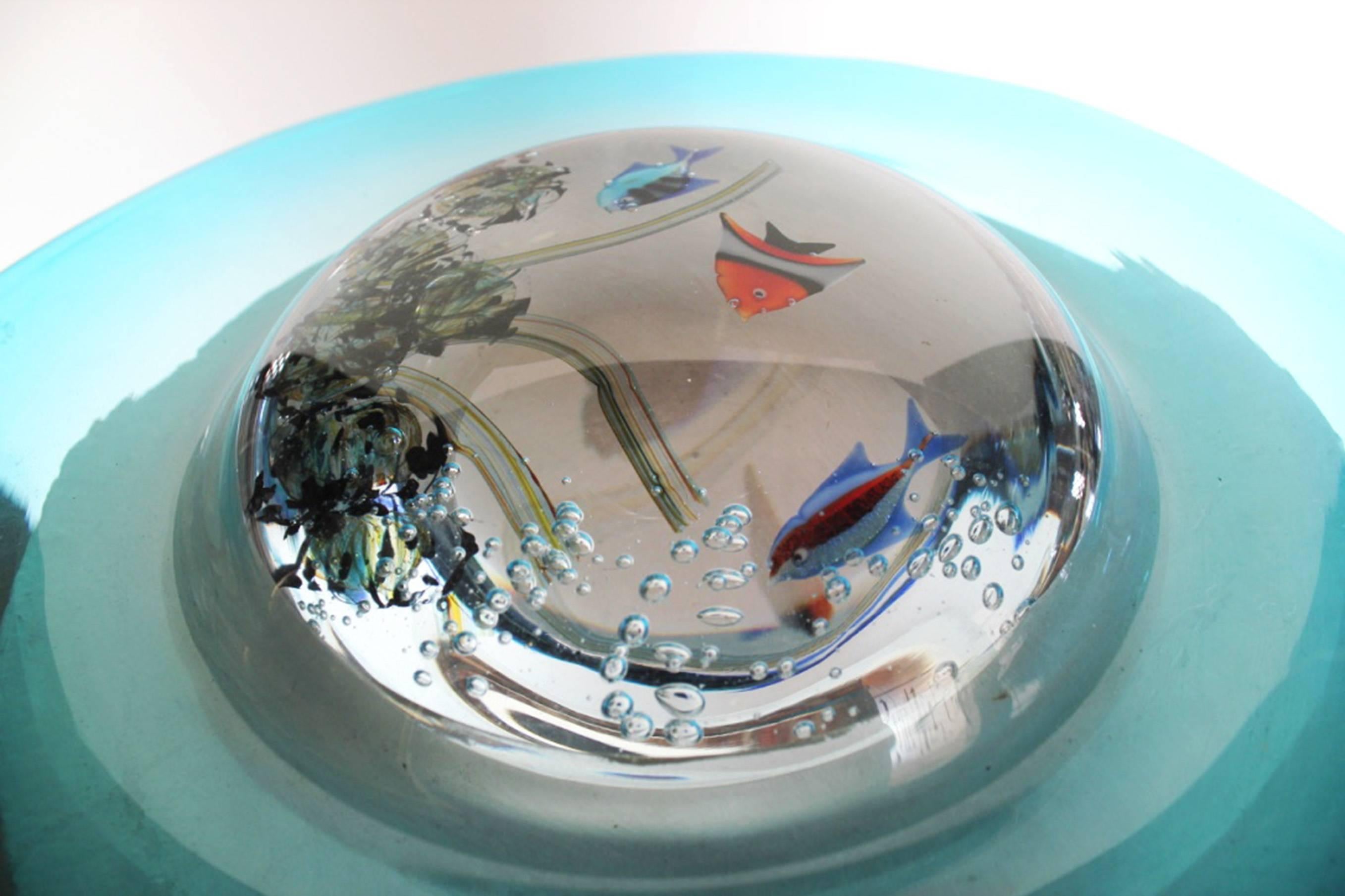Romano Dona, Murano Glass, Fish Aquarium Disc Sculpture, 20th Century For Sale 3