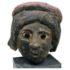 Antique Romano-Egyptian cartonnage mummy mask depicting a female head