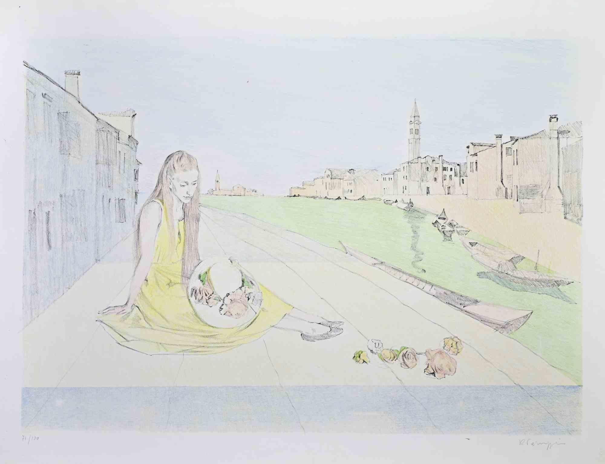 A Girl in Venice - Lithograph by Romano Parmeggiani - 1990s