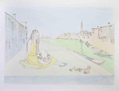 A Girl in Venice - Lithograph by Romano Parmeggiani - 1990s