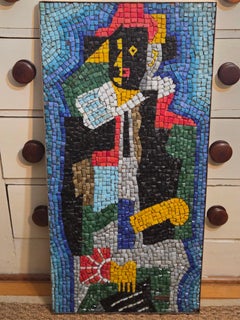 Panneau de mosaïque en verre mexicain Romanos, personnage campesino, c.1950-1960s