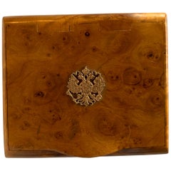 Vintage Romanov Crest Birch Wood Cigarette Case, Fabergé Style