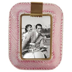 "Romans Holiday" Pink Murano glass rose brass frame photo frame