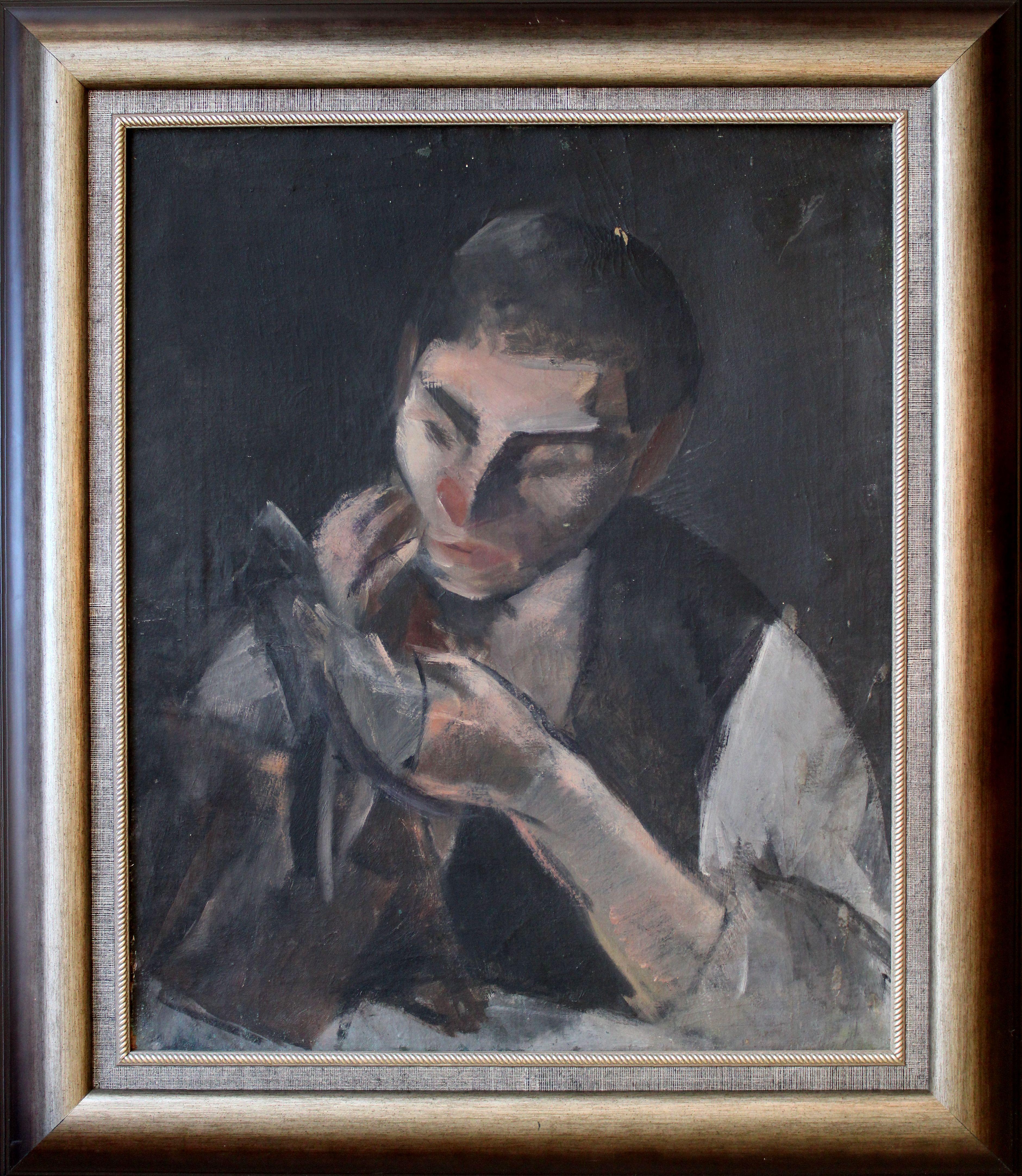 Ritratto della madre. 1917, olio su tela, 60x50 cm - Painting di Romans Suta