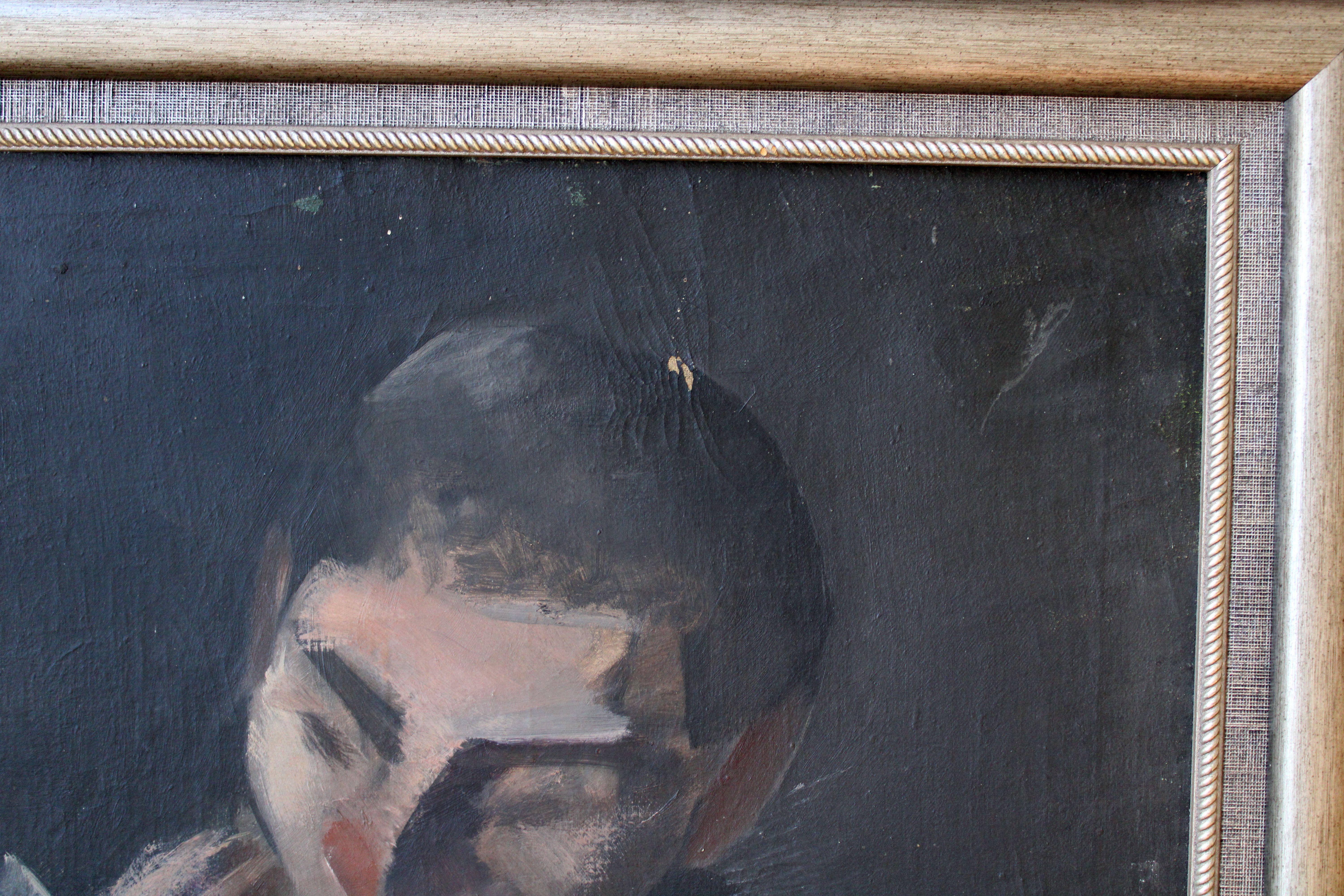 Ritratto della madre. 1917, olio su tela, 60x50 cm - Figurative Painting Nero di Romans Suta