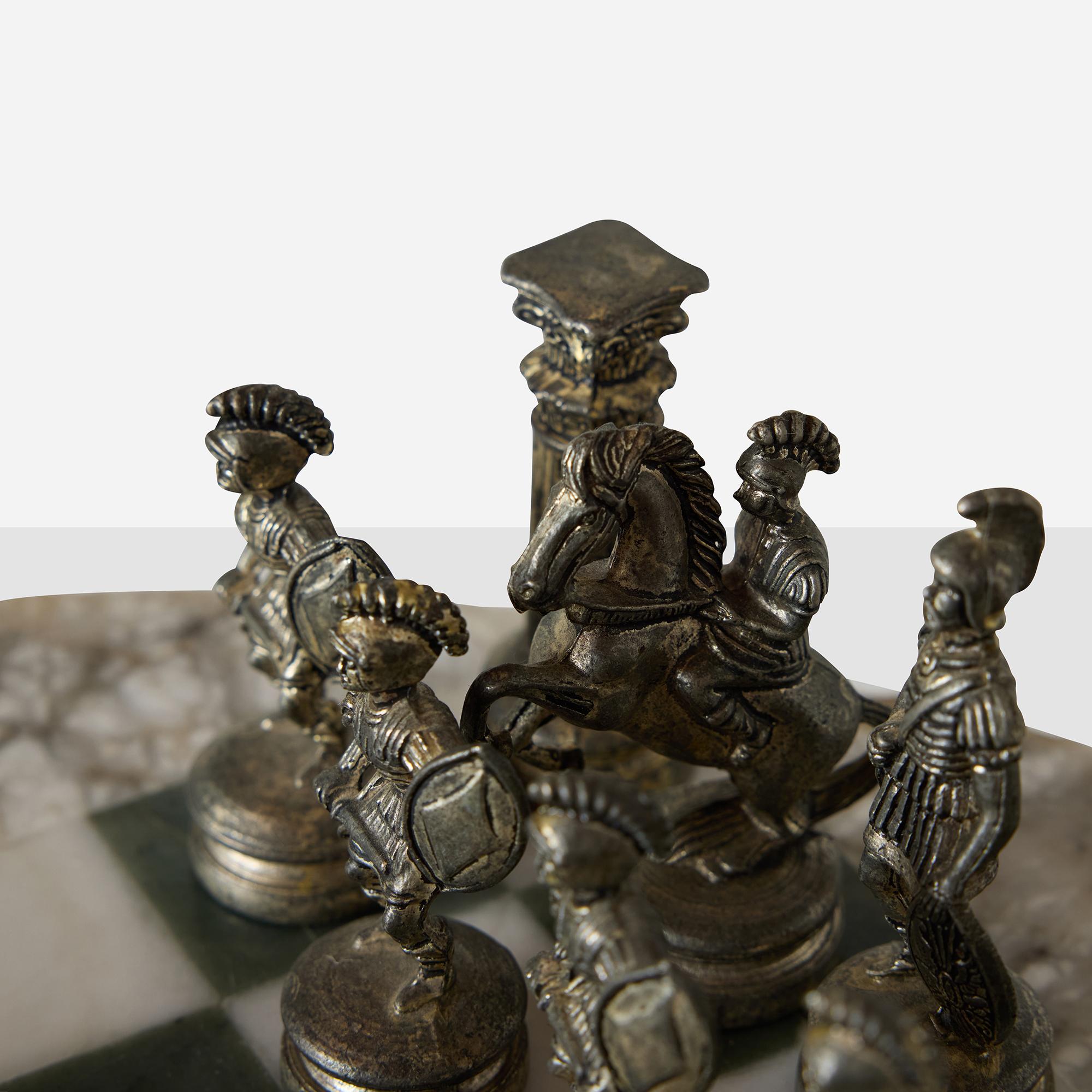 Romans vs Greeks Chess Set with Marble Pedestal Table For Sale 5