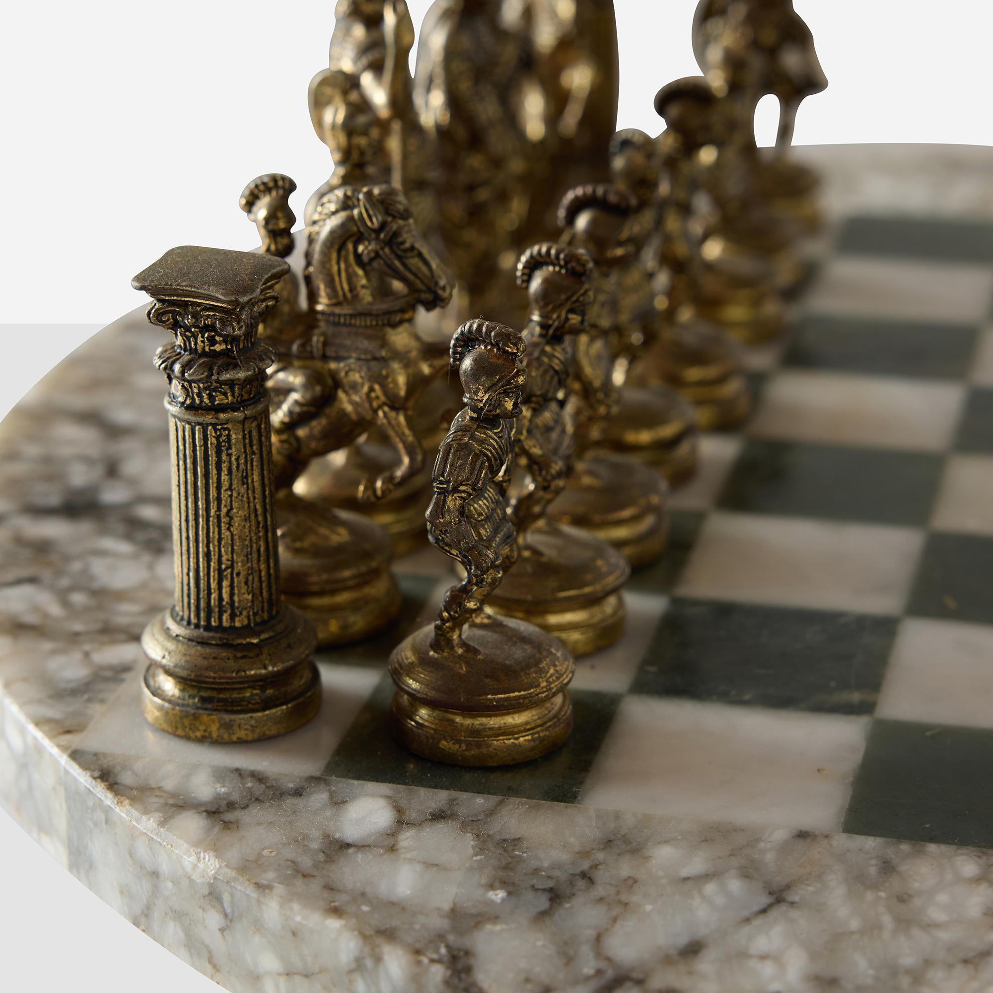 Romans vs Greeks Chess Set with Marble Pedestal Table For Sale 3