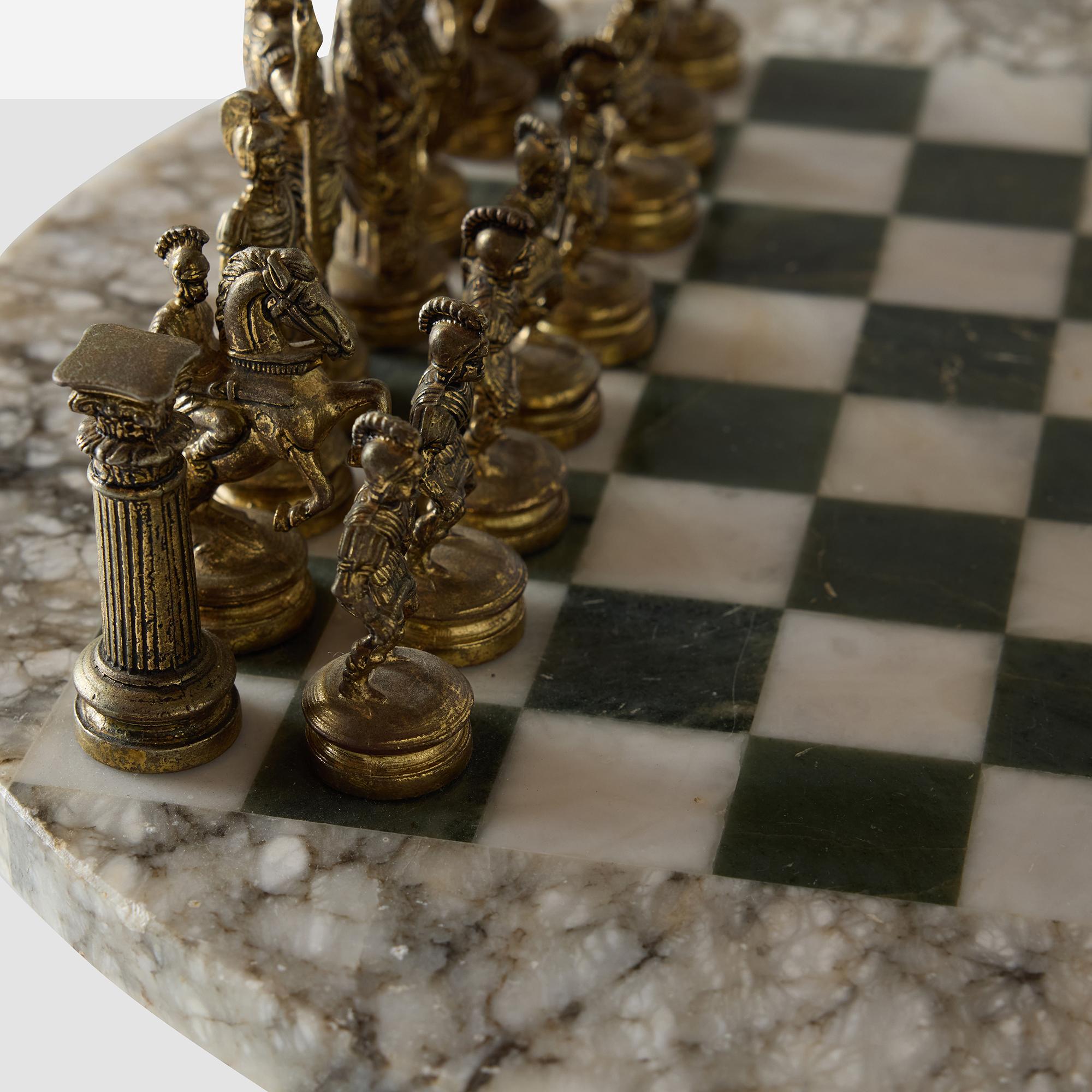 Romans vs Greeks Chess Set with Marble Pedestal Table For Sale 4