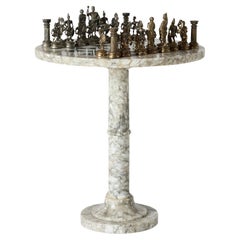 Romans vs Greeks Chess Set with Marble Pedestal Table