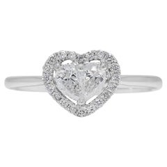 Romantic 0.51ct Heart-Shaped Natural Diamond 18K White Gold Halo Ring