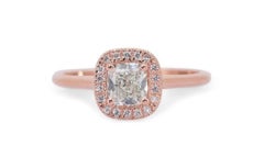 Romantik  1 Karat Diamantring mit Kissenschliff und schillernden Beistellsteinen aus 18 Karat rosa Gol