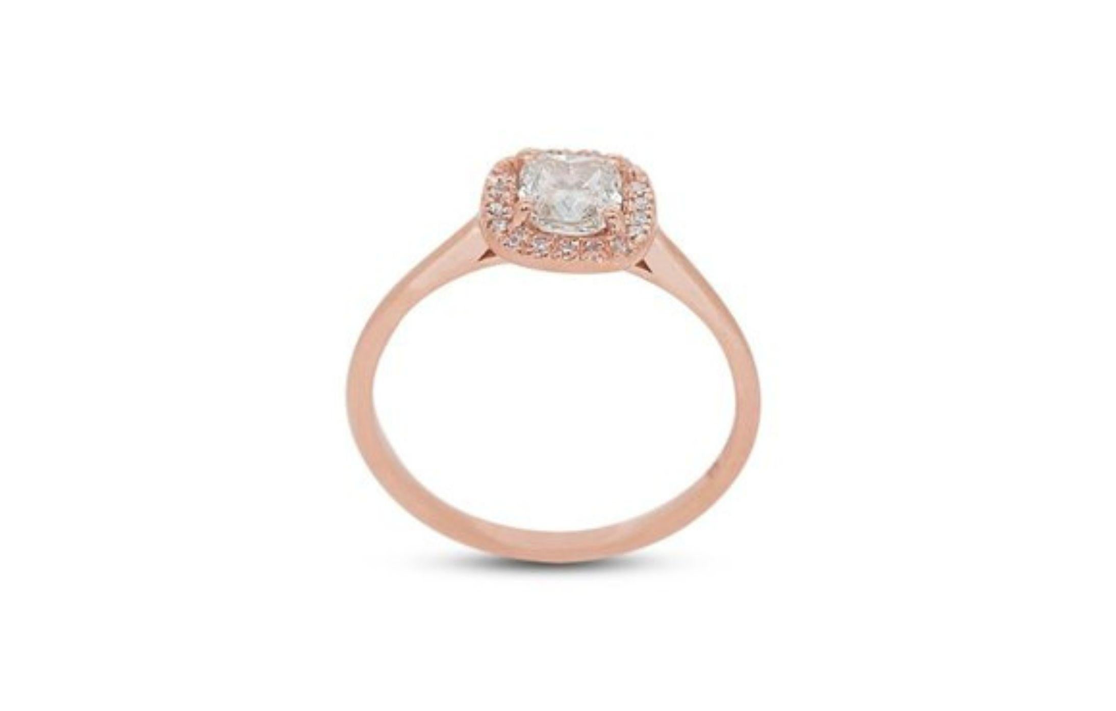 Women's Romantic  1 Carat Cushion Diamond Ring with Dazzling Side Stones in 18K Pink Gol For Sale