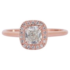 Romantic  1 Carat Cushion Diamond Ring with Dazzling Side Stones in 18K Pink Gol