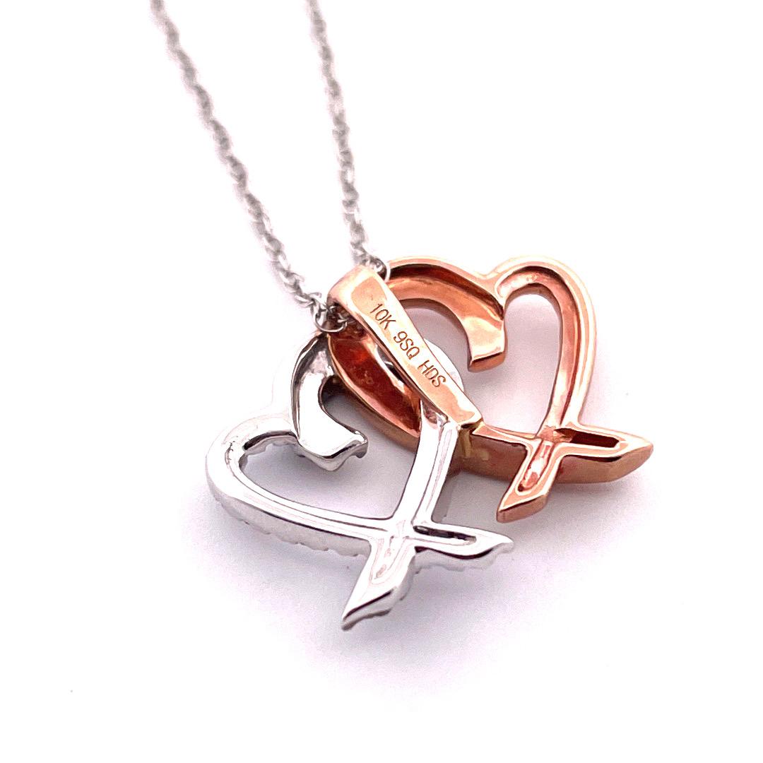 Modern Romantic 10K White Gold Heart Diamond Pendant Necklace For Sale