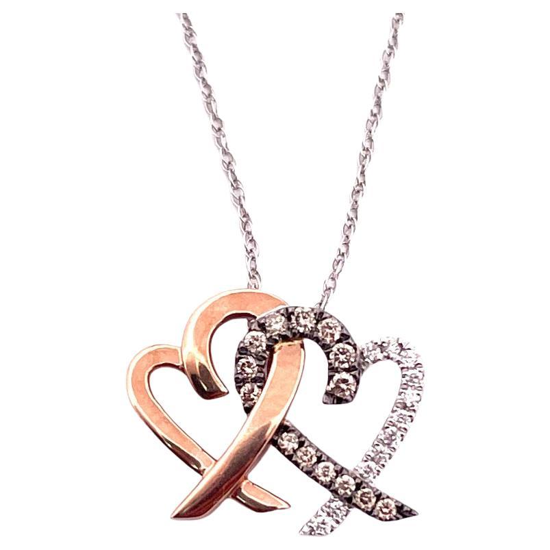 Romantic 10K White Gold Heart Diamond Pendant Necklace