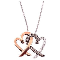 Romantic 10K White Gold Heart Diamond Pendant Necklace