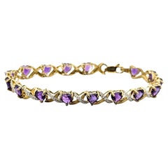 Bracelet romantique en or jaune 10k à maillons en forme de coeur avec améthyste et diamant