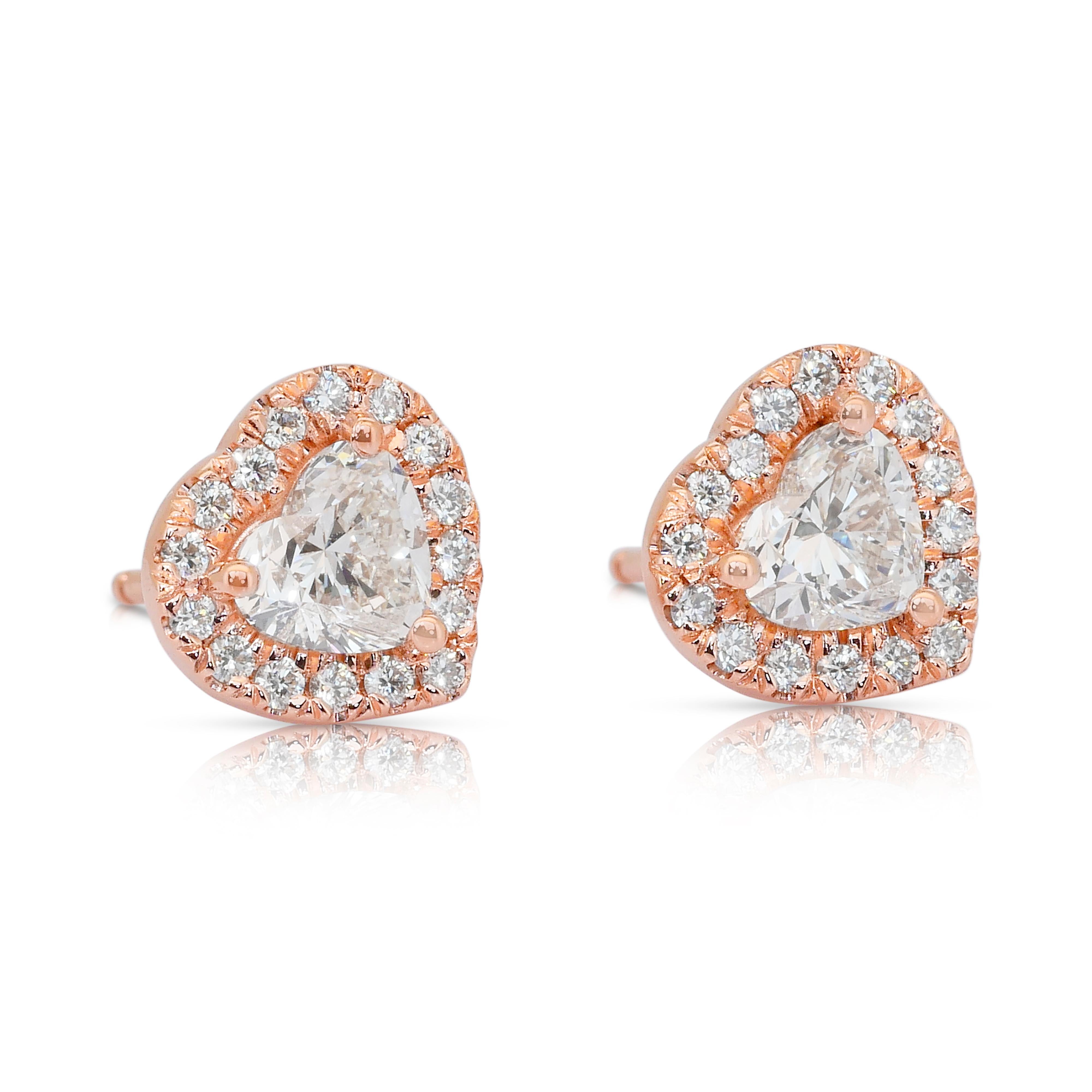 Cuore Romantici orecchini a cerchio con diamanti da 1,28 carati in oro rosa 18 carati - certificati IGI in vendita