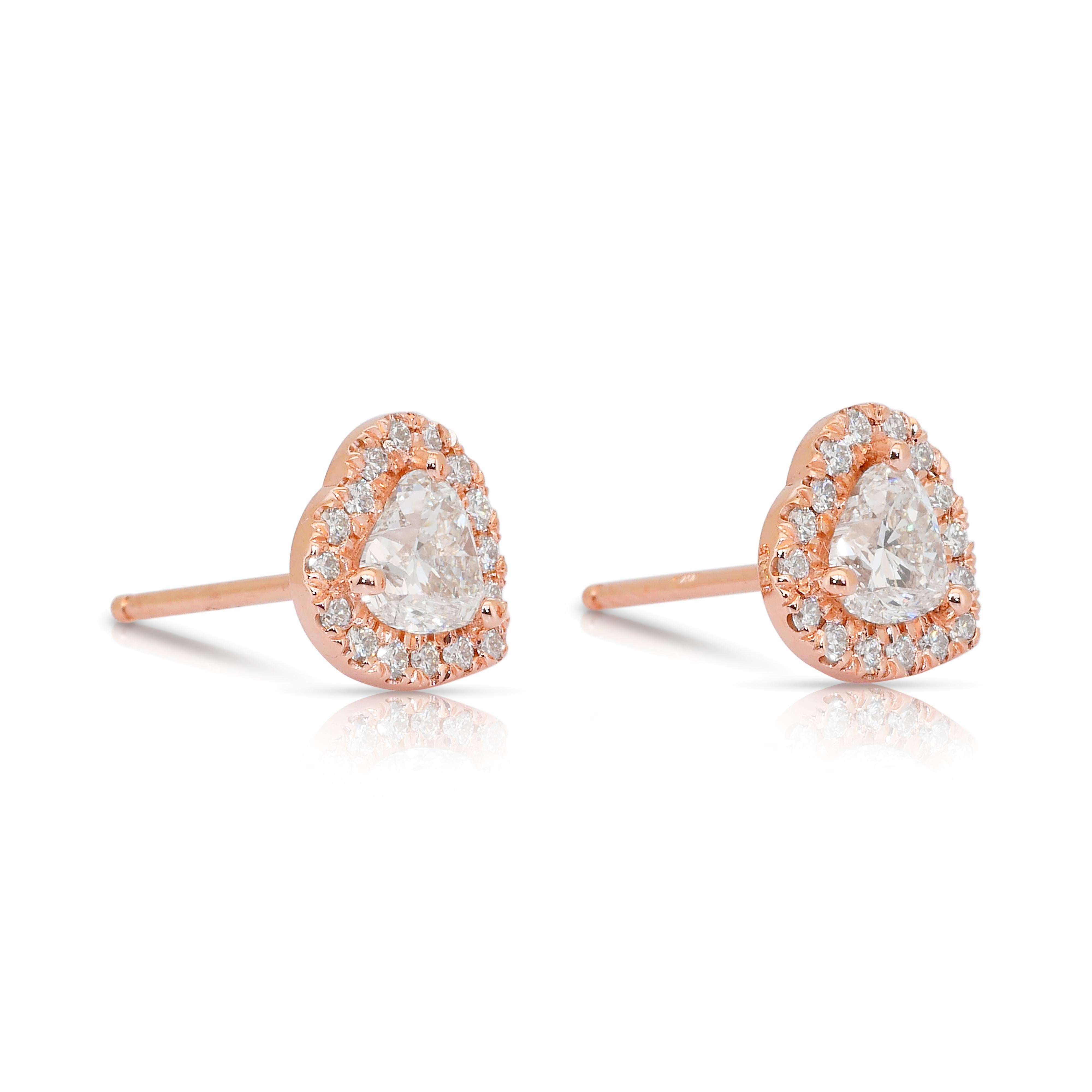 Romantici orecchini a cerchio con diamanti da 1,28 carati in oro rosa 18 carati - certificati IGI In condizioni Nuovo in vendita a רמת גן, IL