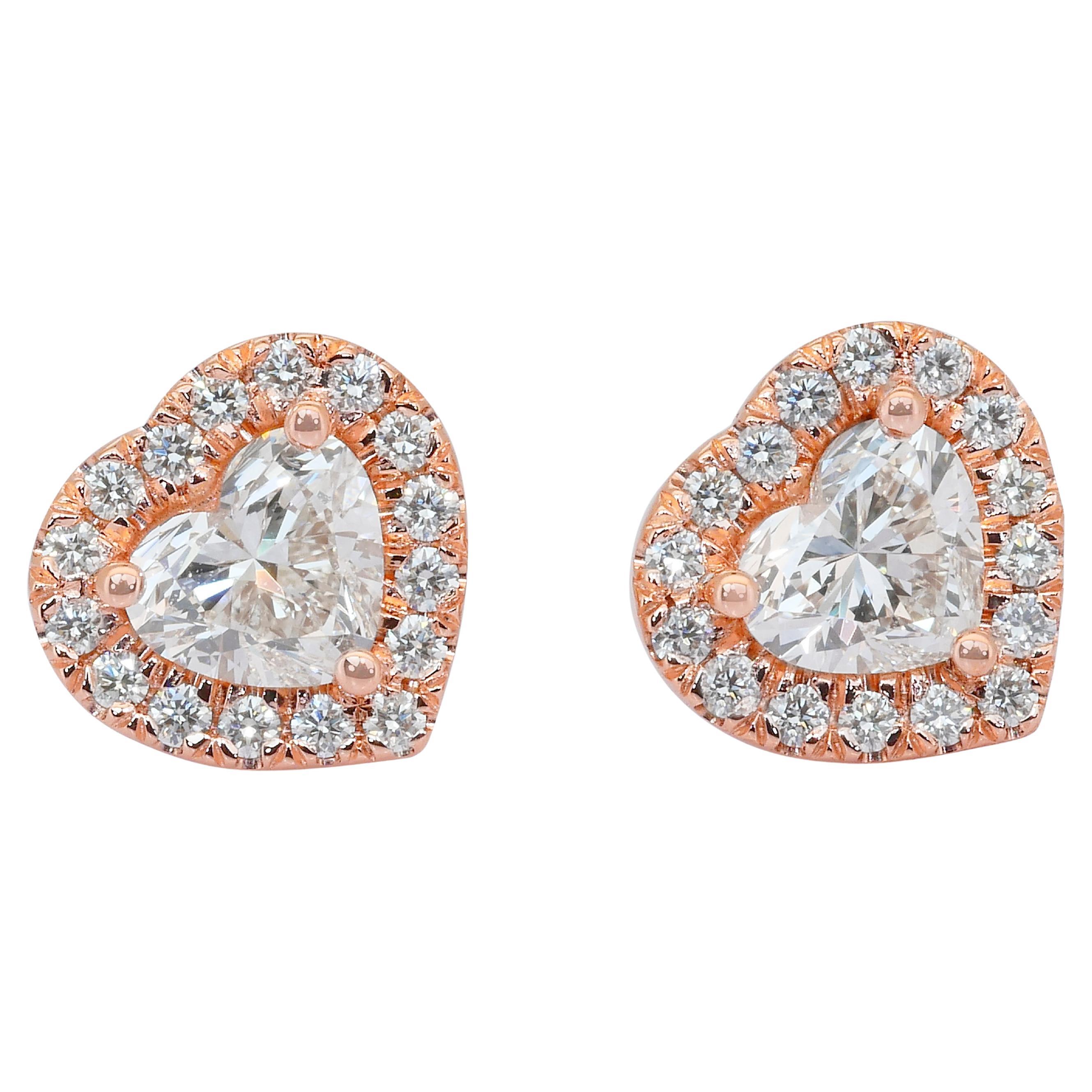 Romantic 1.28ct Diamonds Halo Stud Earrings in 18k Rose Gold - IGI Certified