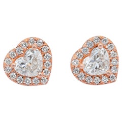 Romantic 1.28ct Diamonds Halo Stud Earrings in 18k Rose Gold - IGI Certified