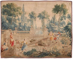 Romántico Tapiz Francés de Pared Antiguo de Lana y Seda del Siglo XVII 8'1" x 9'7