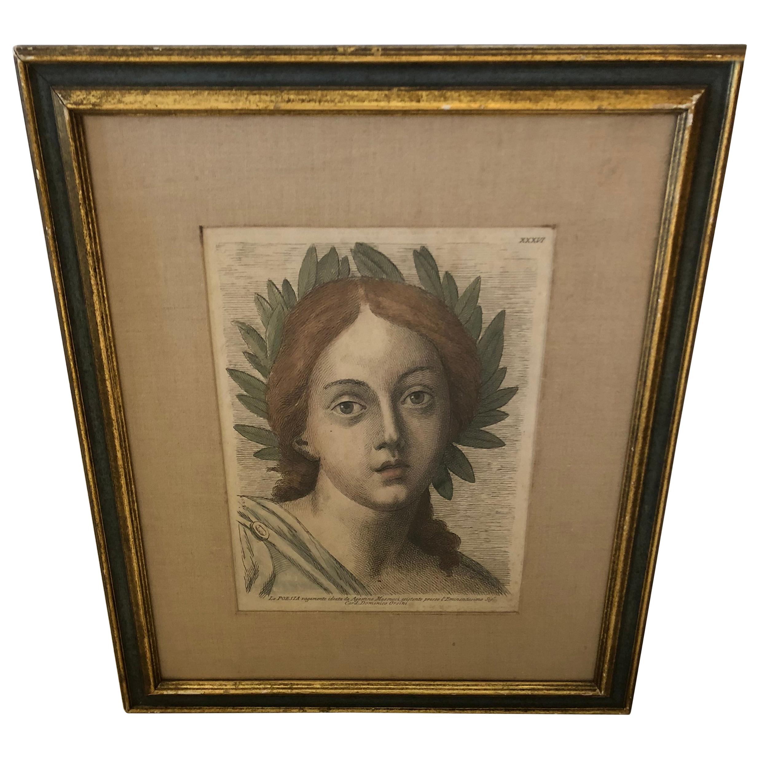 Romantic 18th Century Italian Hand Colored Engraving For Sale