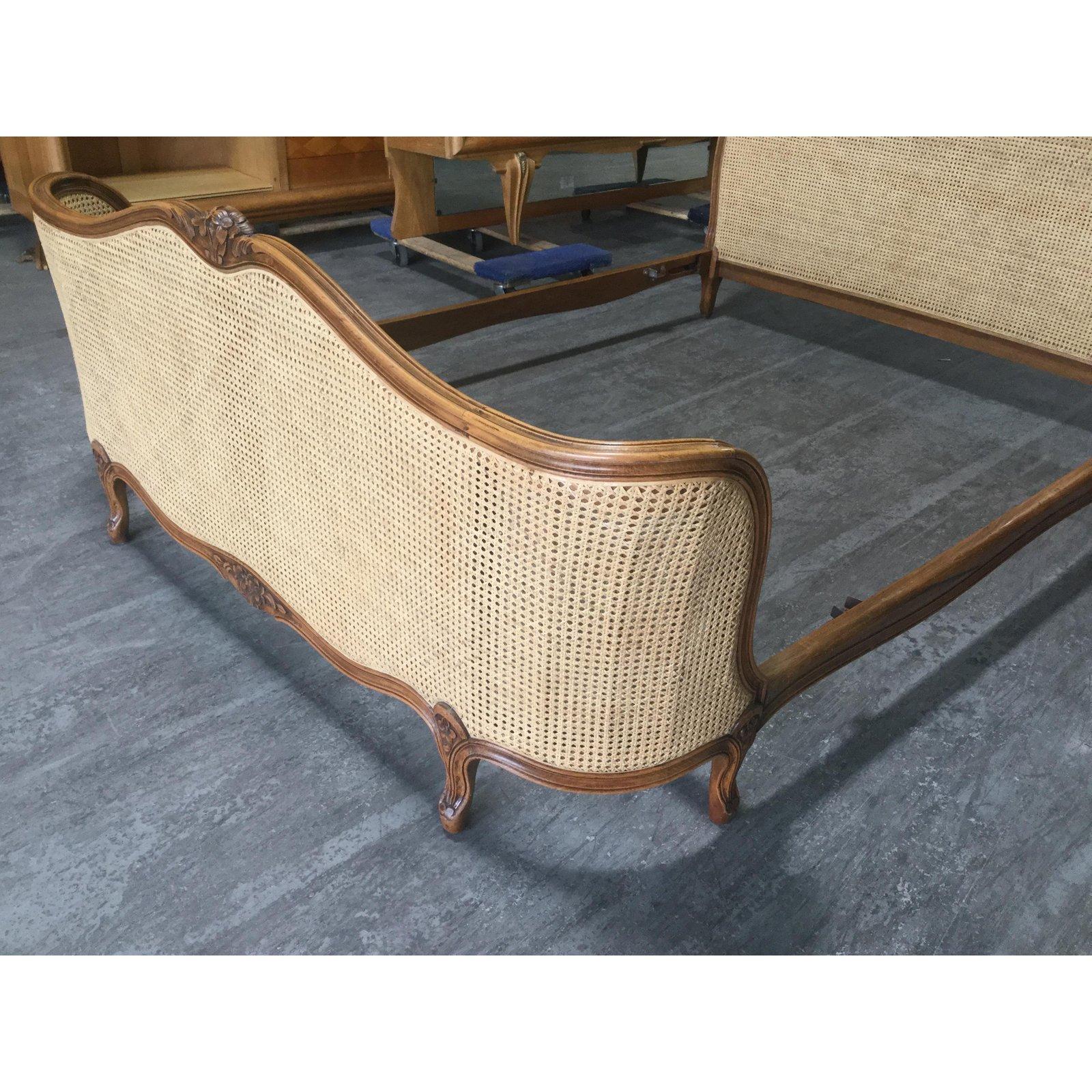 Romantic 1920s French Double-Caned and Walnut Bed Frame 4