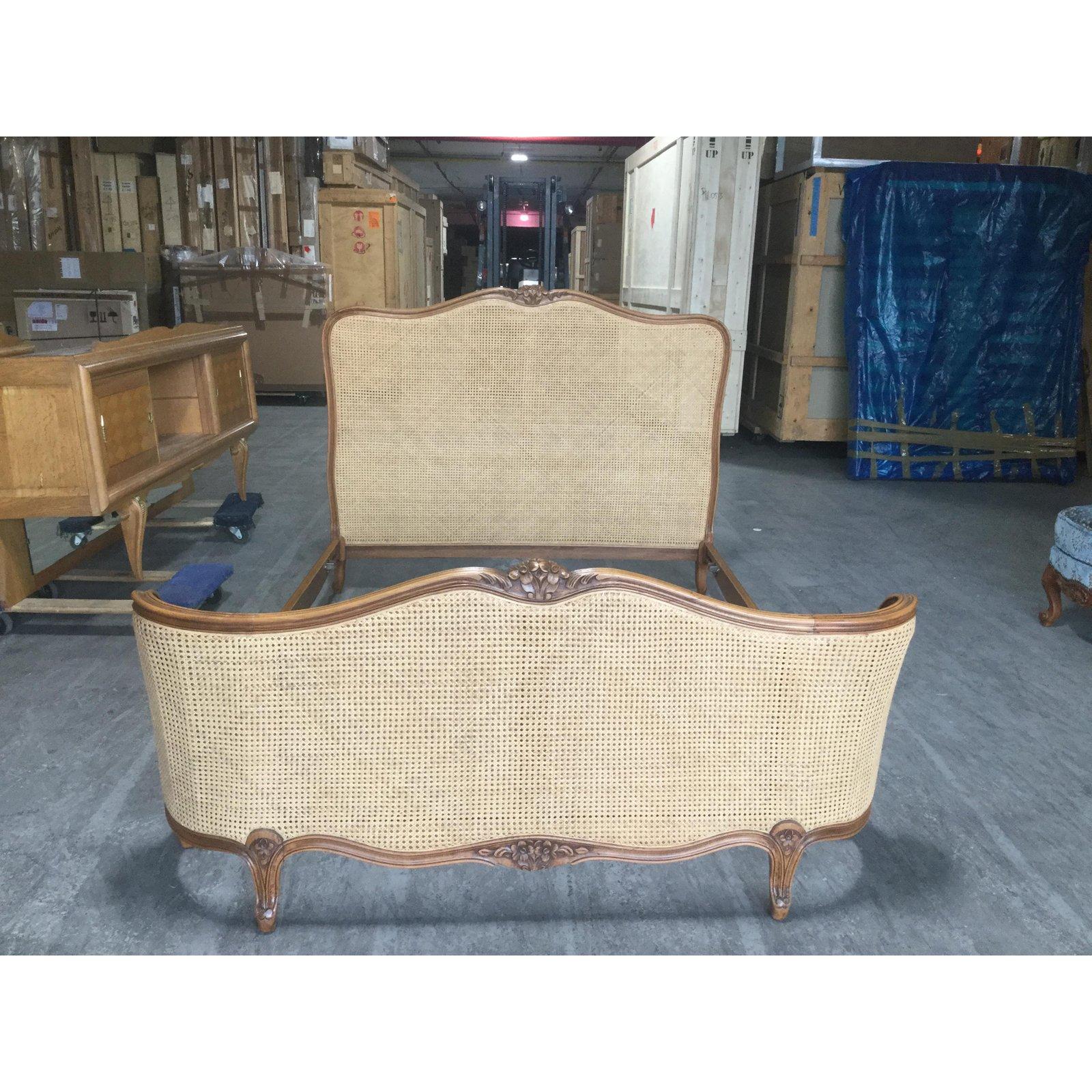 Louis XV Romantic 1920s French Double-Caned and Walnut Bed Frame
