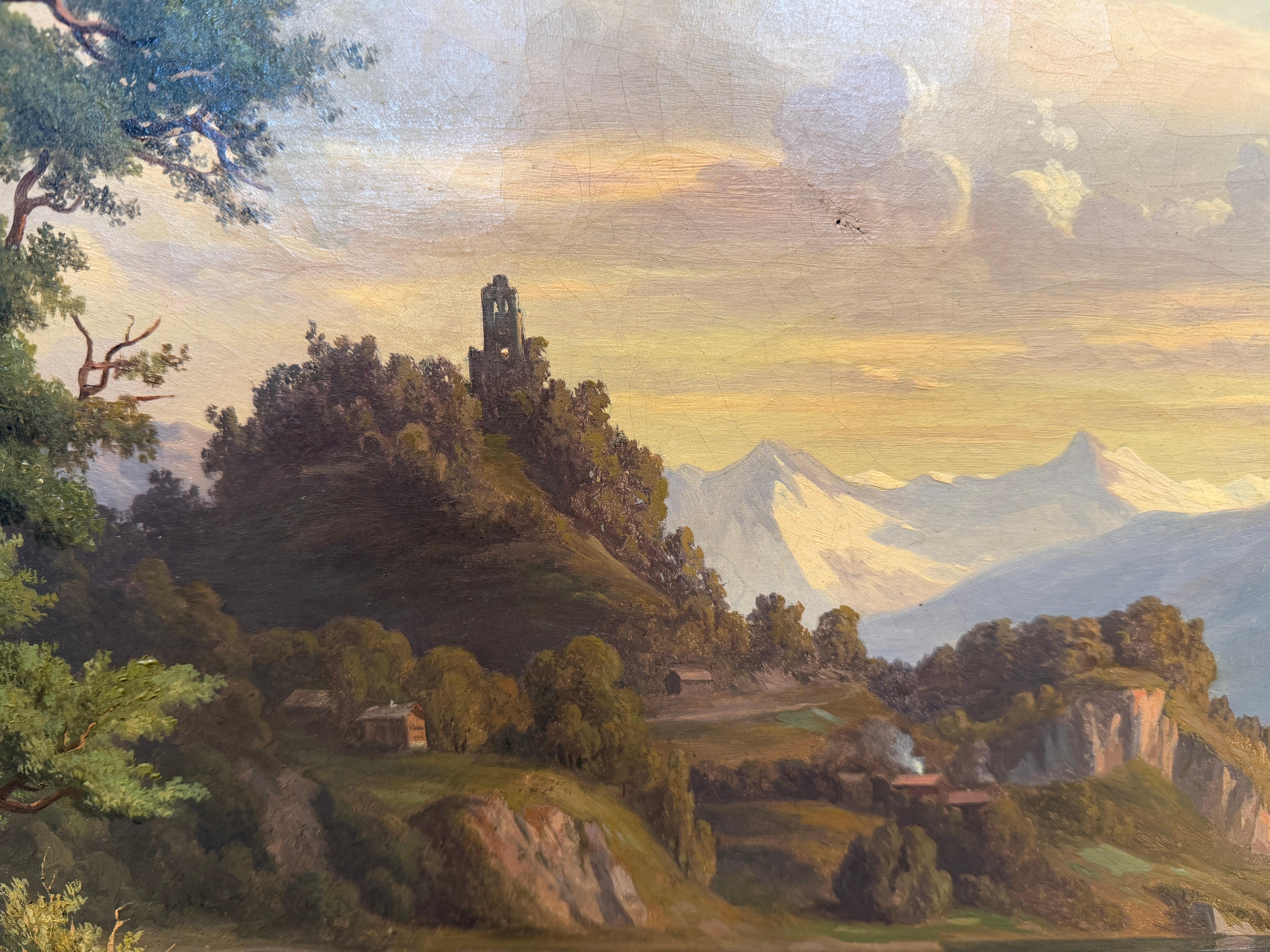 Romantic 19th-Century Alpine Landscape in Grand Gilt Frame Jakob Joseph Zelger en venta 3
