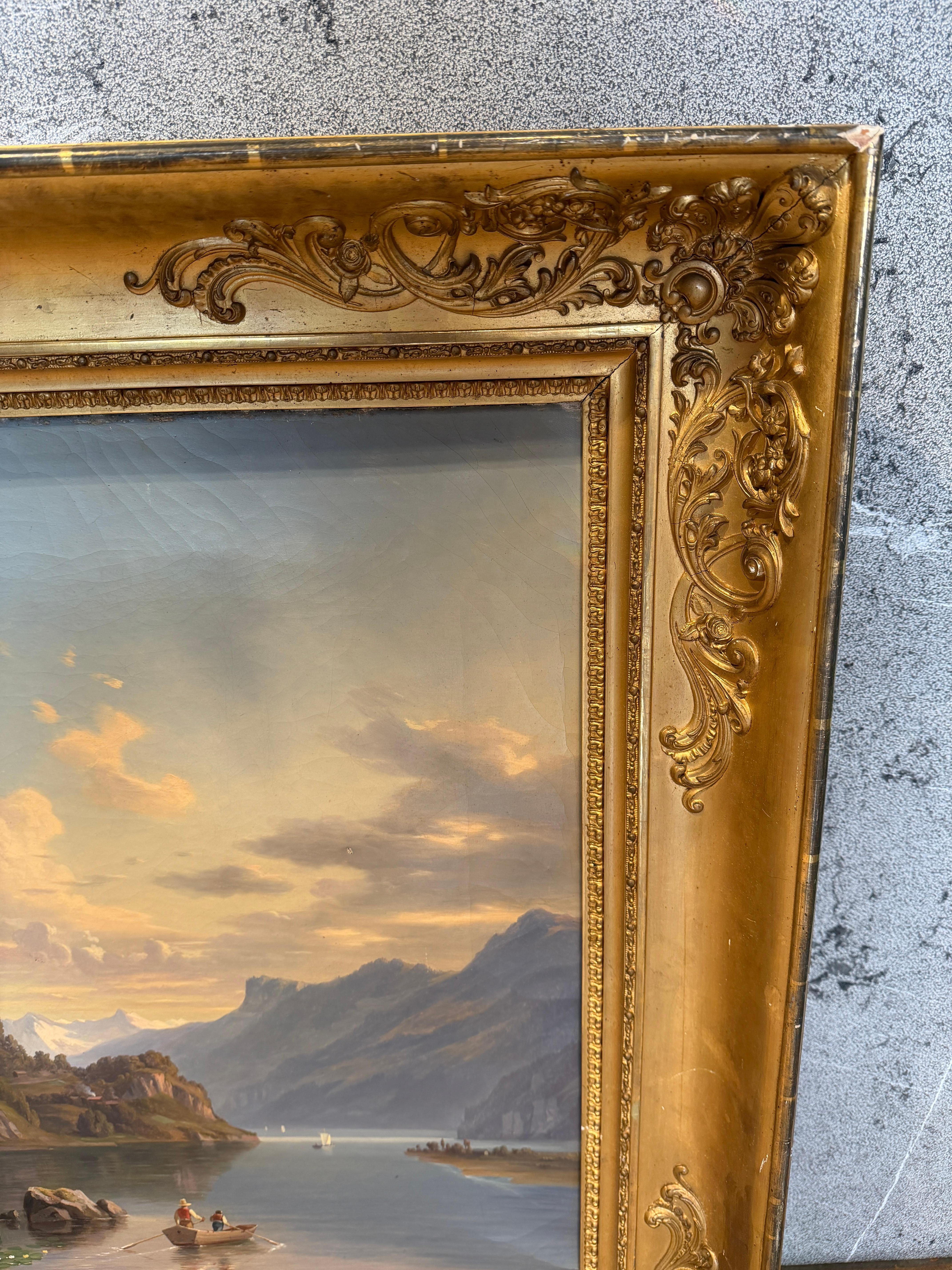 Romantic 19th-Century Alpine Landscape in Grand Gilt Frame Jakob Joseph Zelger en venta 4
