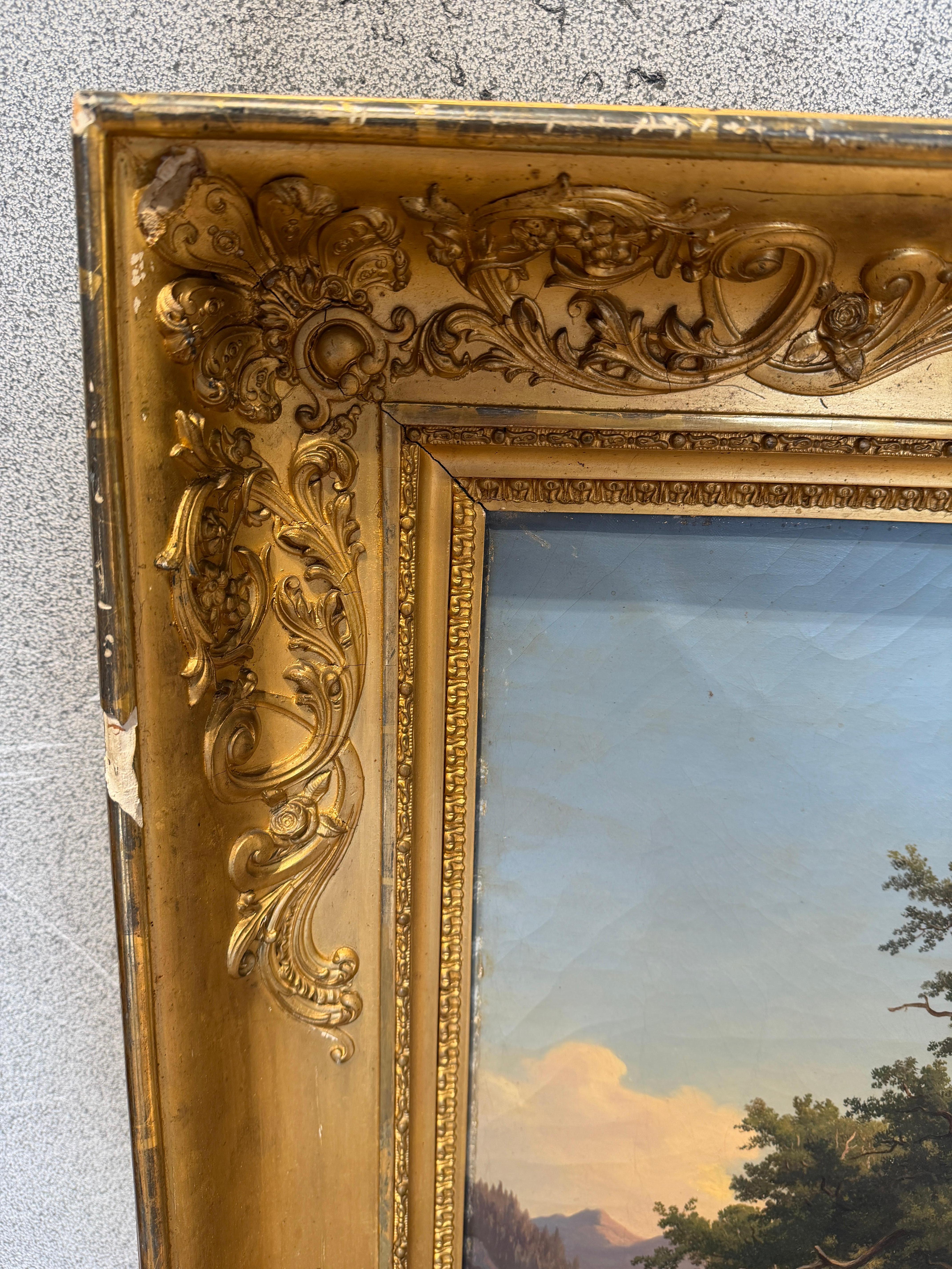Romantic 19th-Century Alpine Landscape in Grand Gilt Frame Jakob Joseph Zelger en venta 7