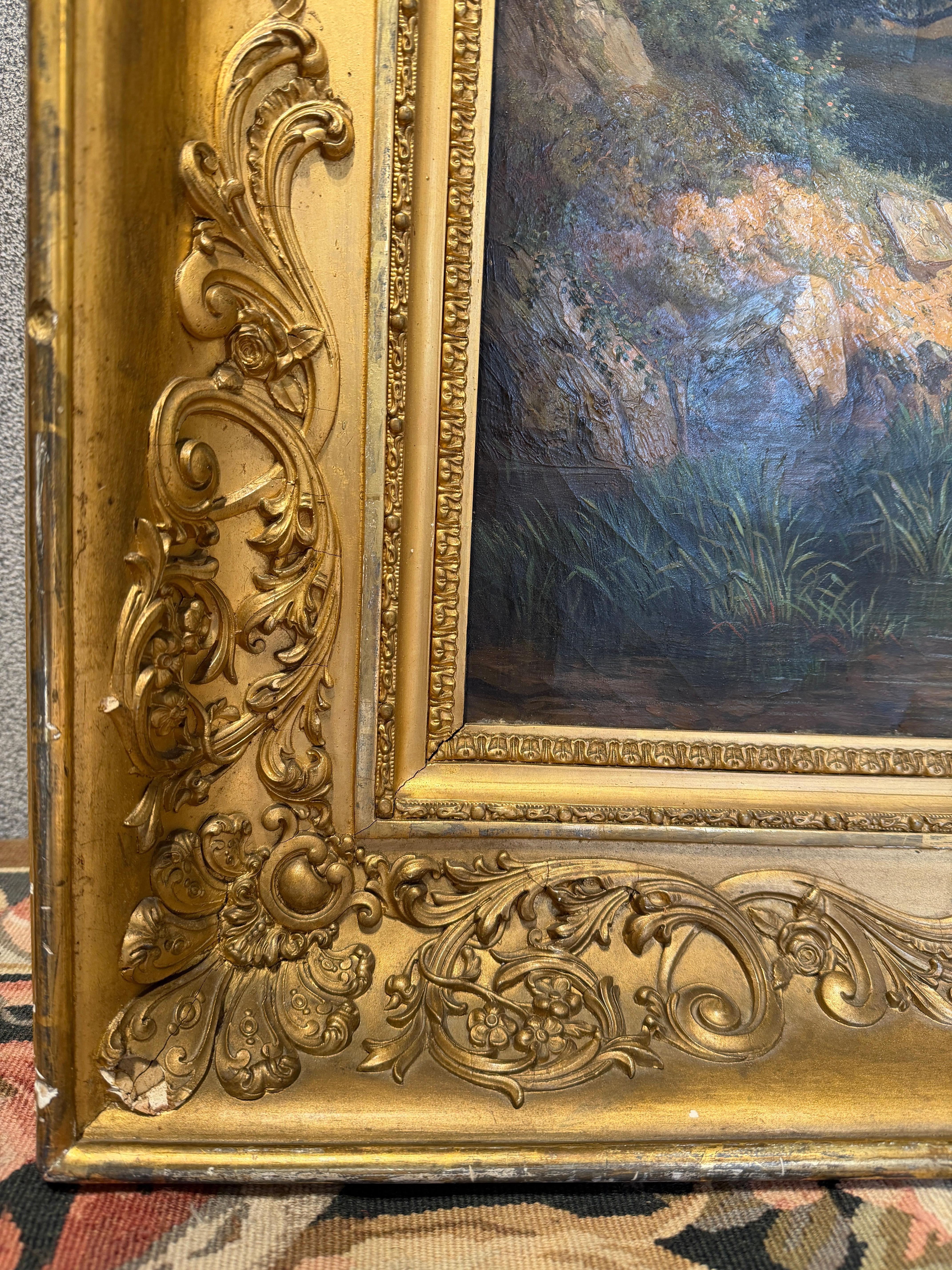 Romantic 19th-Century Alpine Landscape in Grand Gilt Frame Jakob Joseph Zelger en venta 8