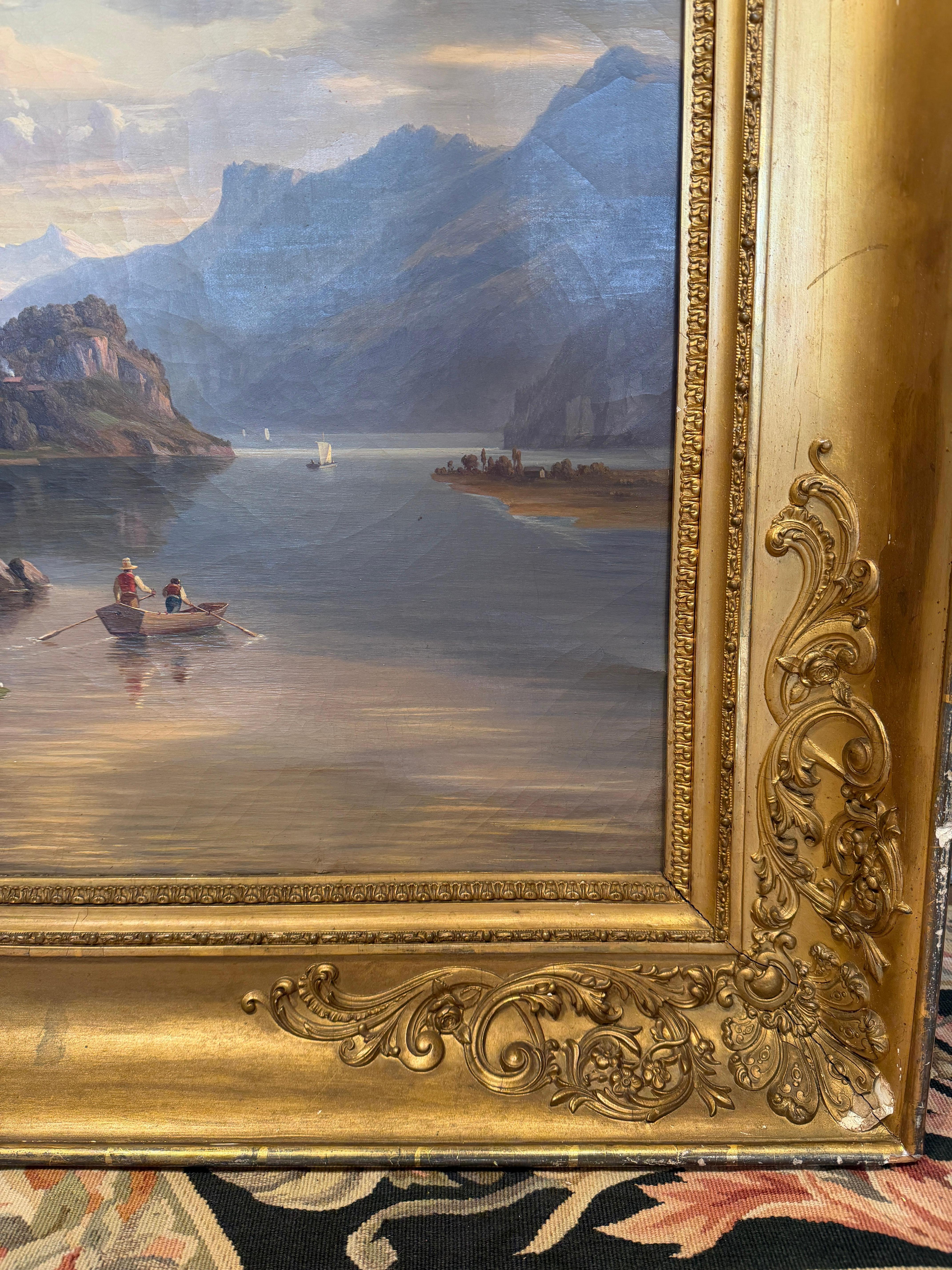 Romantic 19th-Century Alpine Landscape in Grand Gilt Frame Jakob Joseph Zelger Alemán en venta