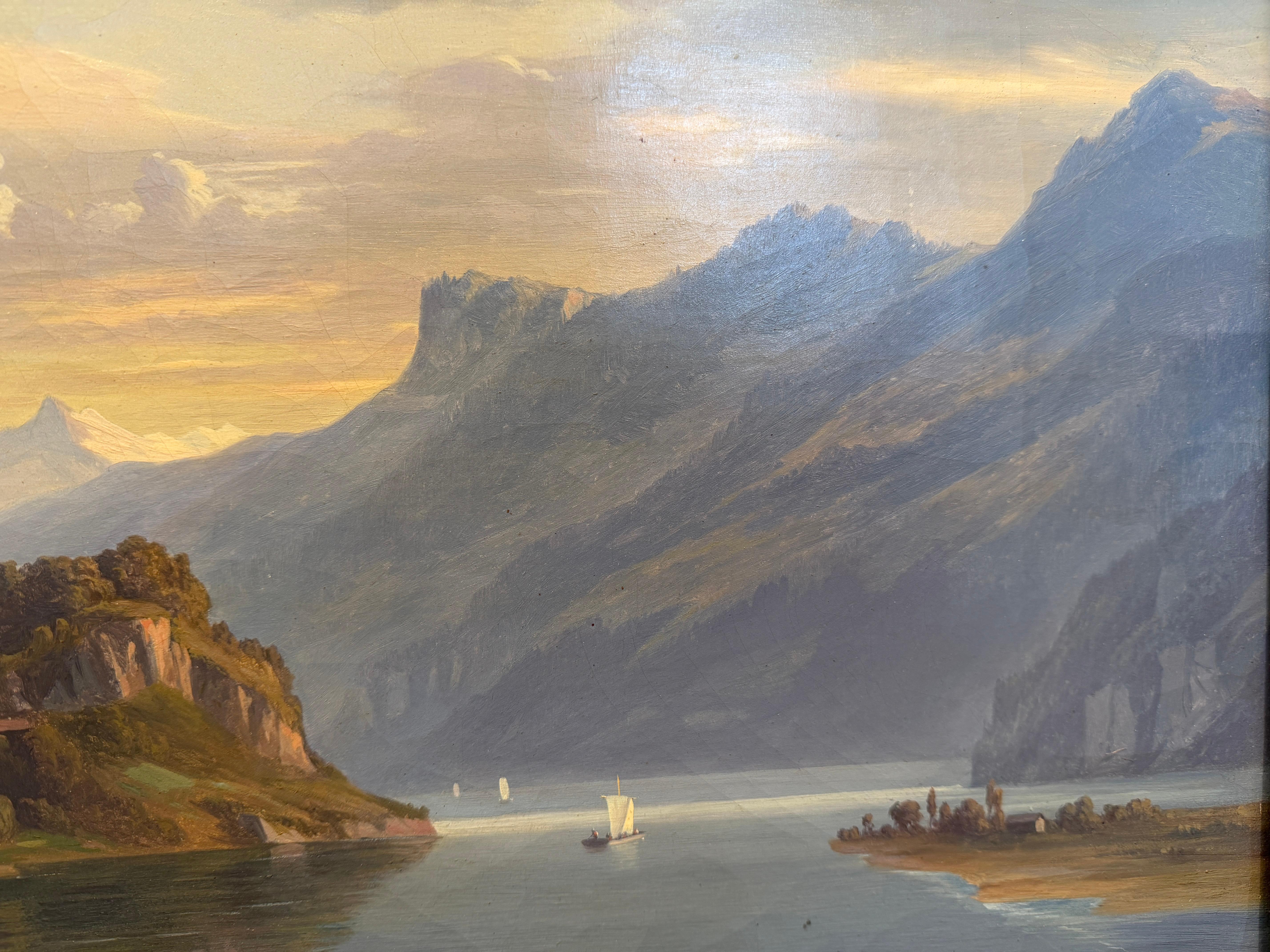 Romantic 19th-Century Alpine Landscape in Grand Gilt Frame Jakob Joseph Zelger en venta 1